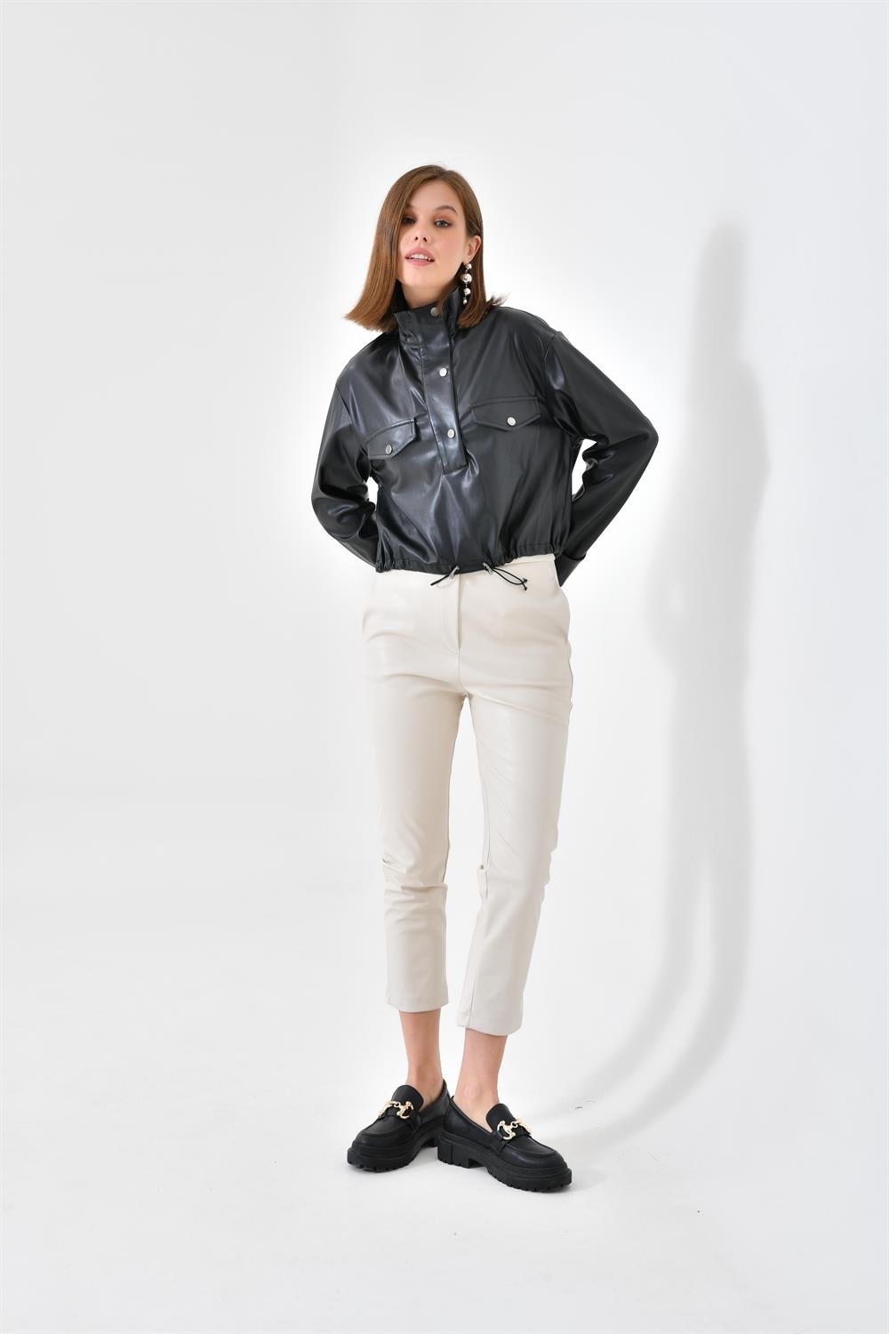 FTZ Women Kadın Deri Bluz Siyah