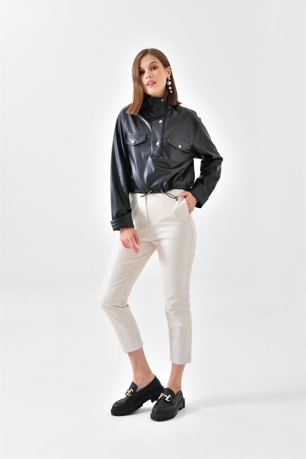 FTZ Women Kadın Deri Bluz Siyah