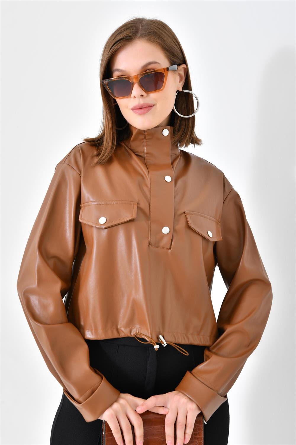 FTZ Women Kadın Deri Bluz Taba