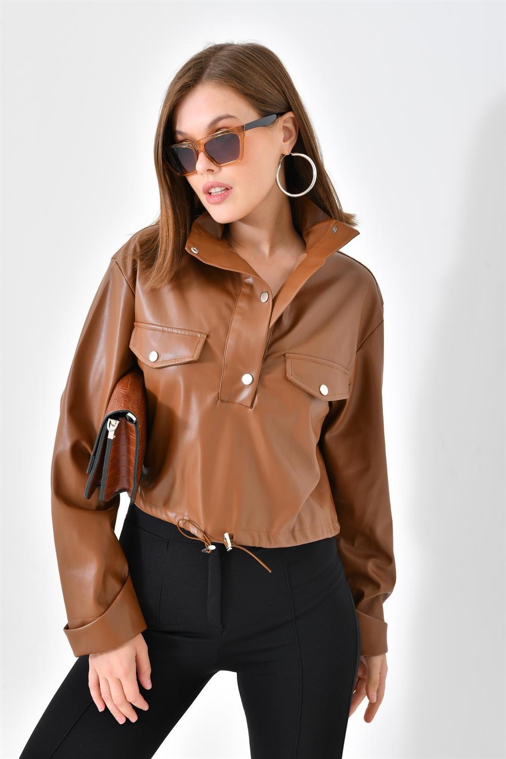 FTZ Women Kadın Deri Bluz Taba