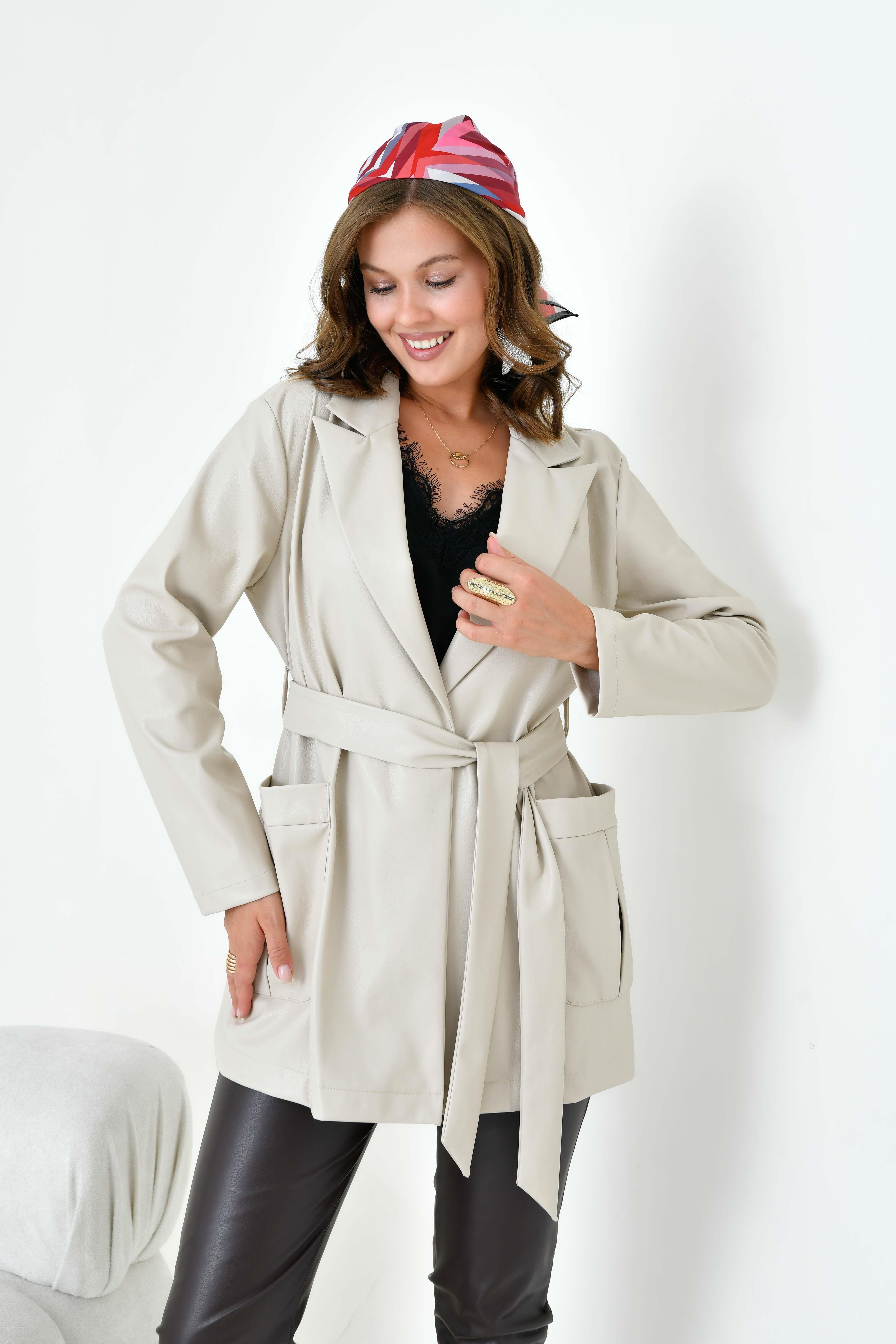 FTZ Women Kadın Deri Ceket  Beige 30917