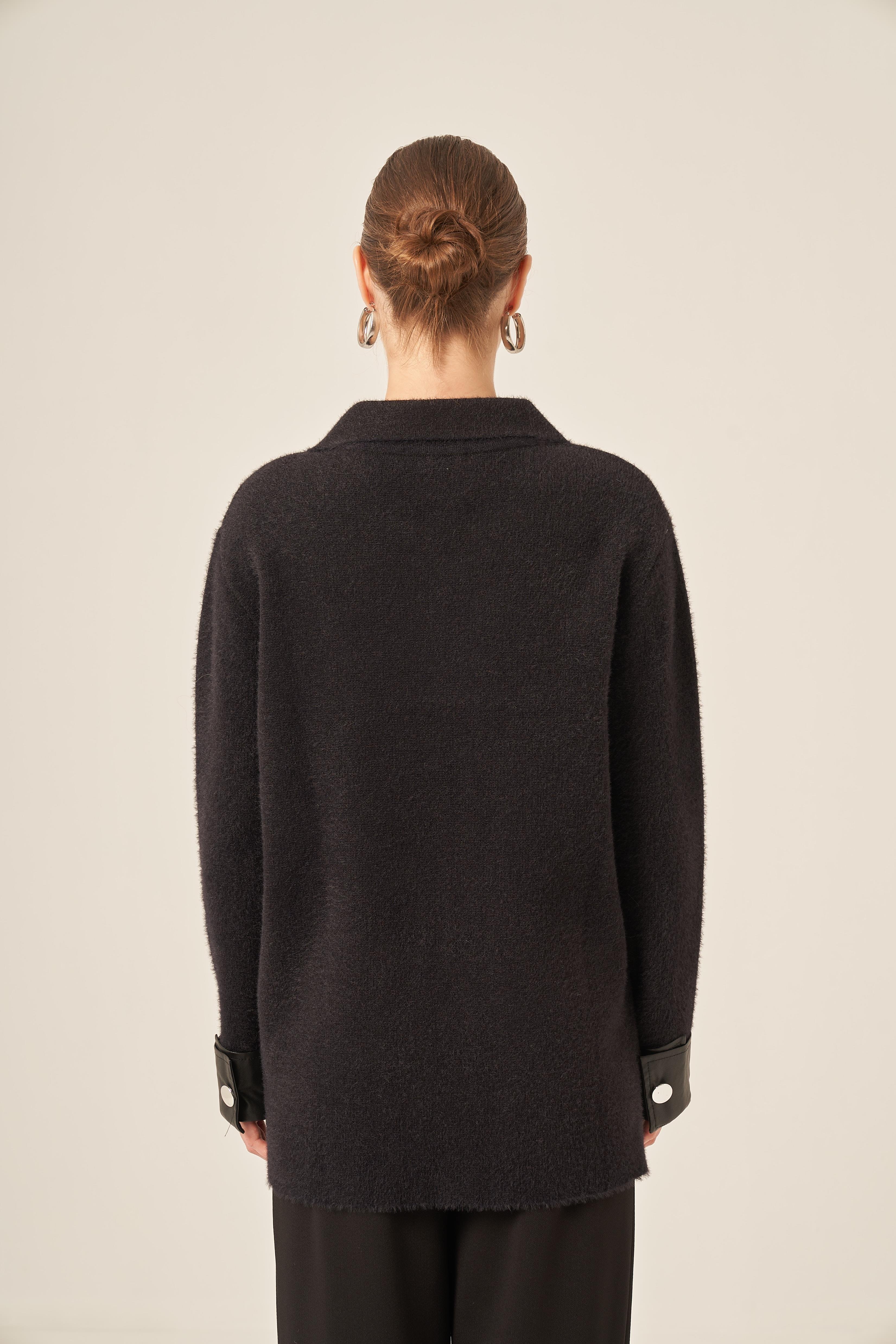 FTZ Women Kadın Deri Detaylı Ceket  Siyah 20793