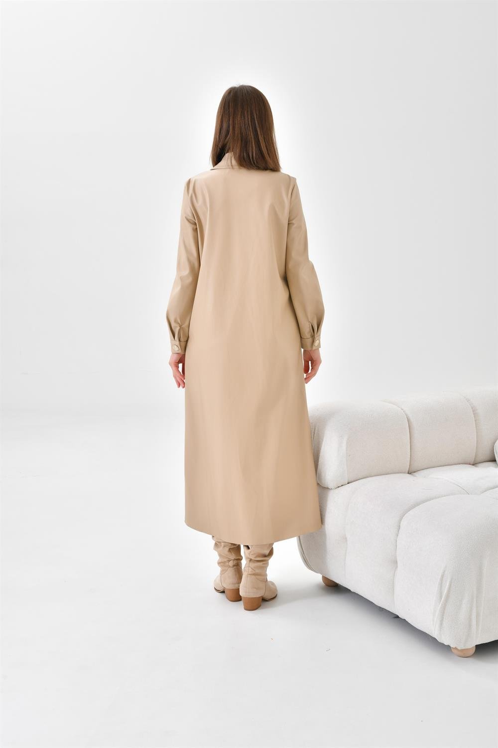 Ftz Women Kadın Deri Elbise Beige