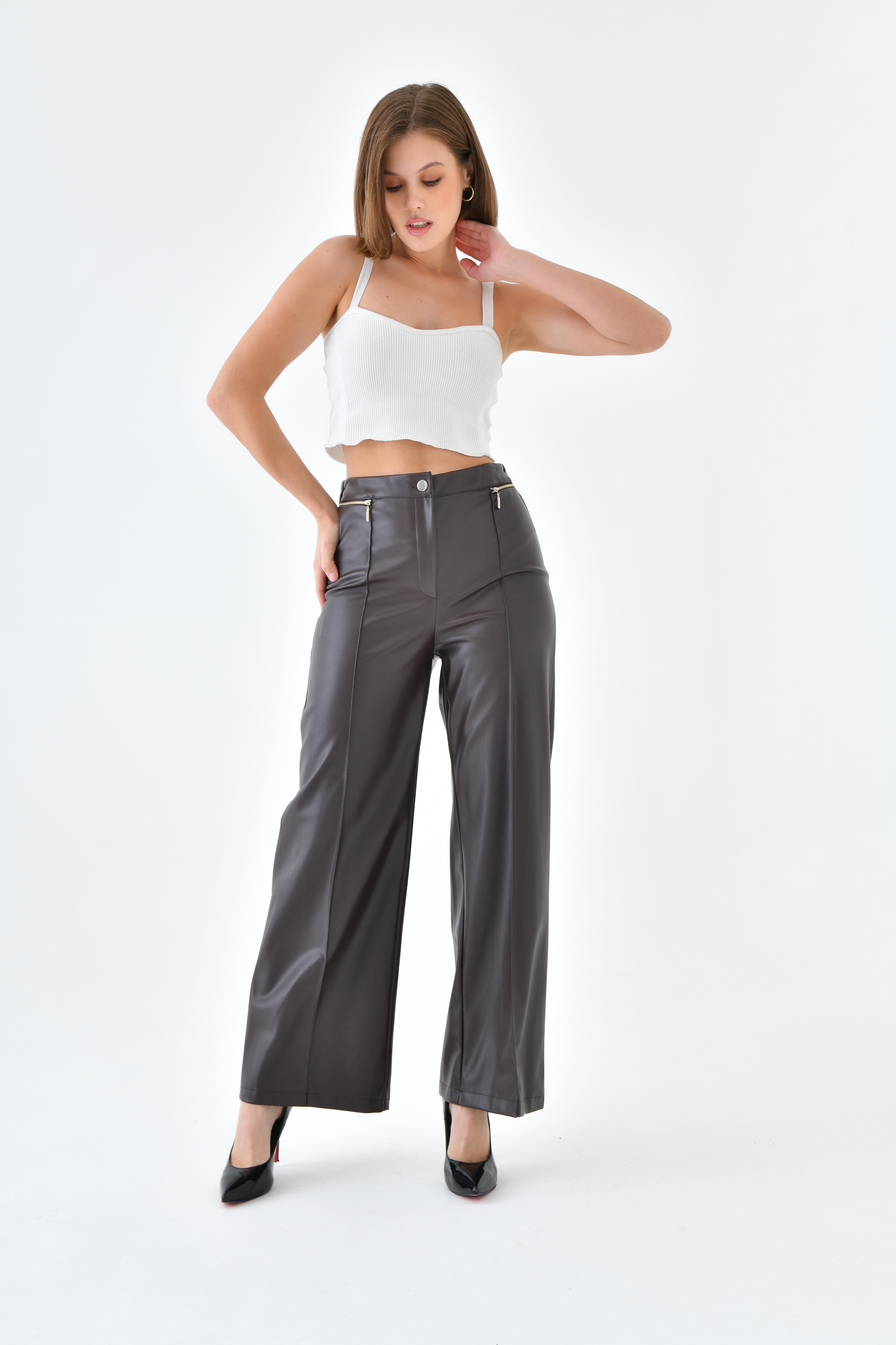 FTZ Women Kadın Deri Pantolon  Kahve 30634