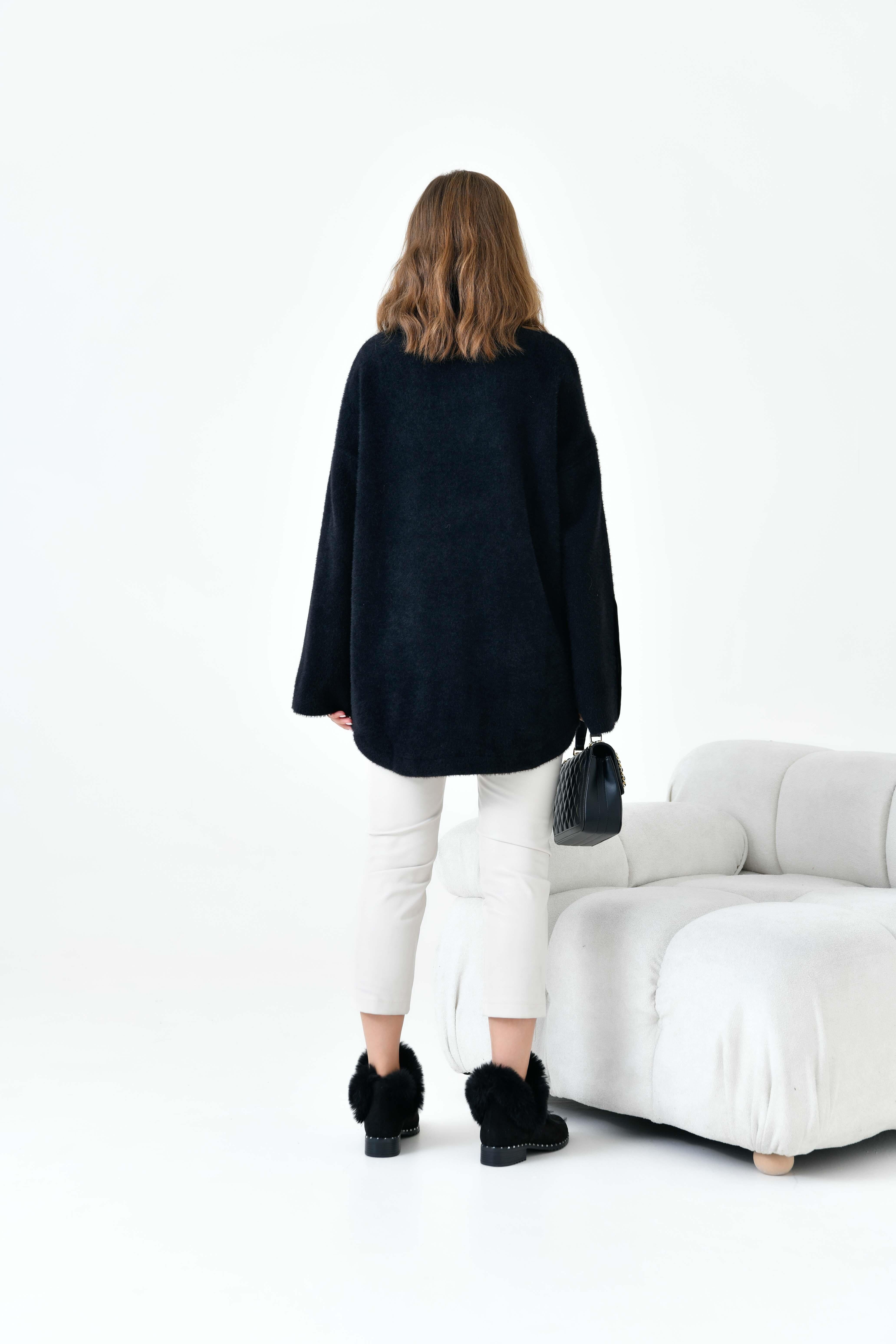 FTZ Women Kadın Deri Ve Düğme Detaylı Ceket  Siyah 20758