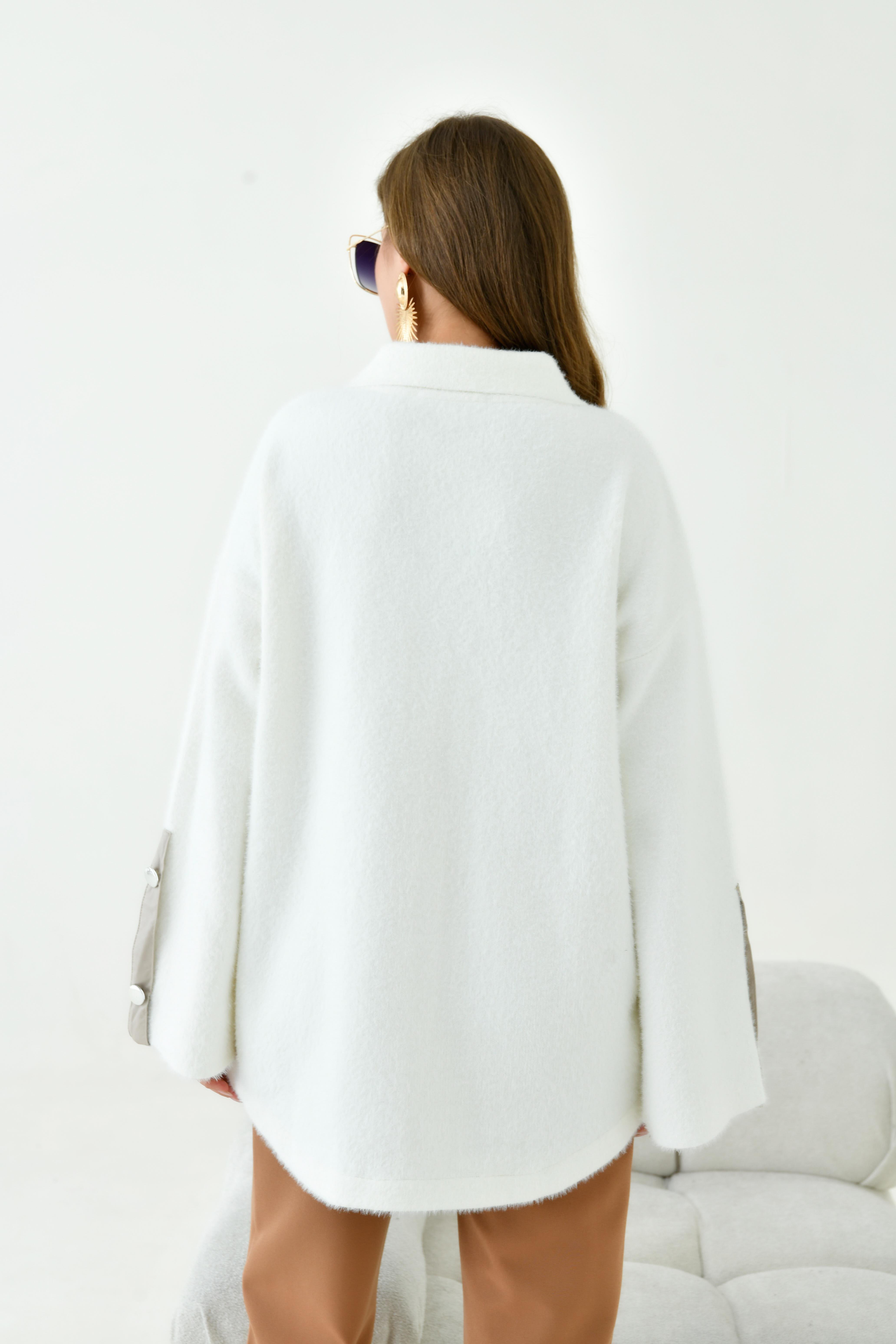 FTZ Women Kadın Deri Ve Düğme Detaylı Ceket  Ekru 20758