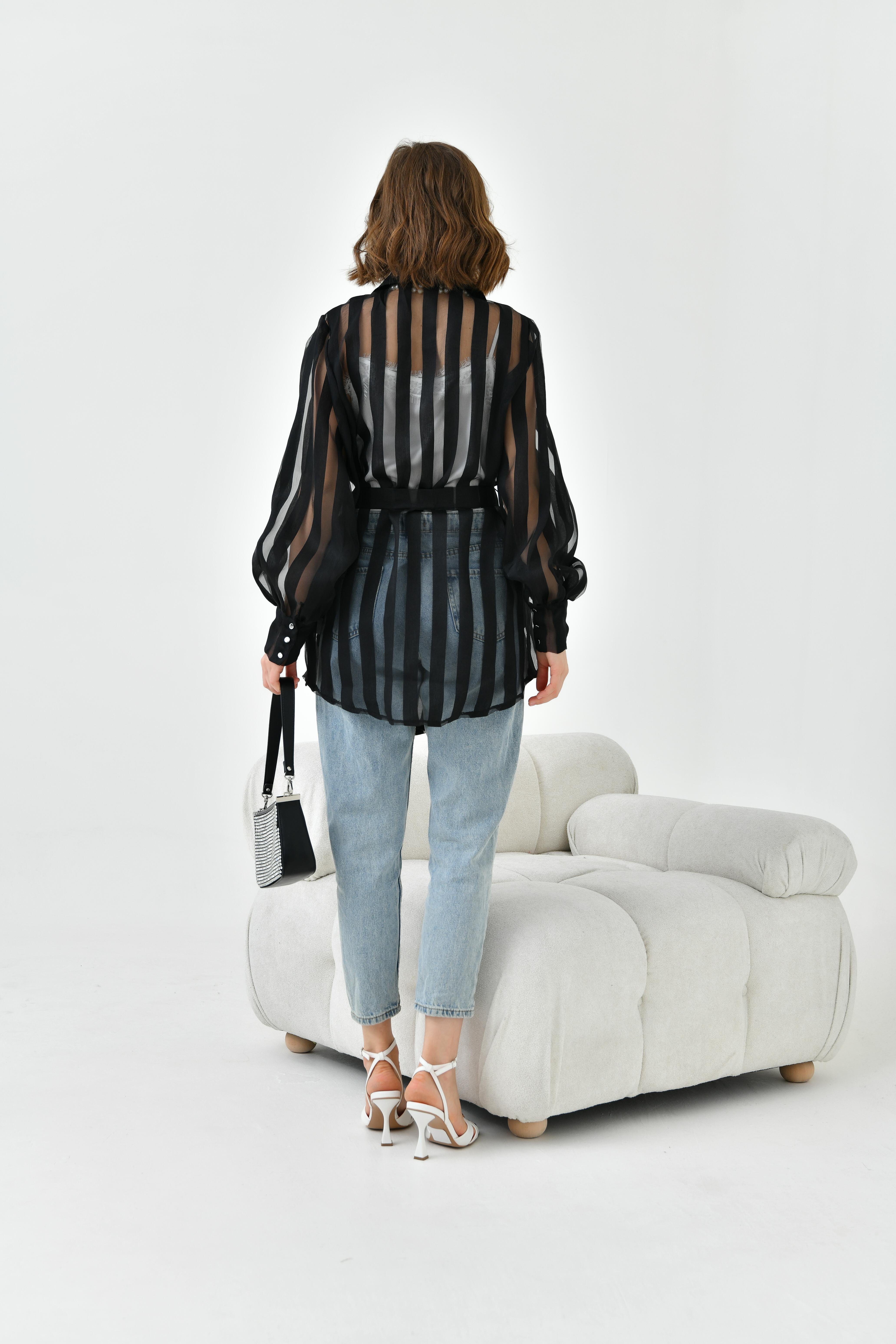 FTZ Women Kadın Desenli Organze Kap  Siyah 30738