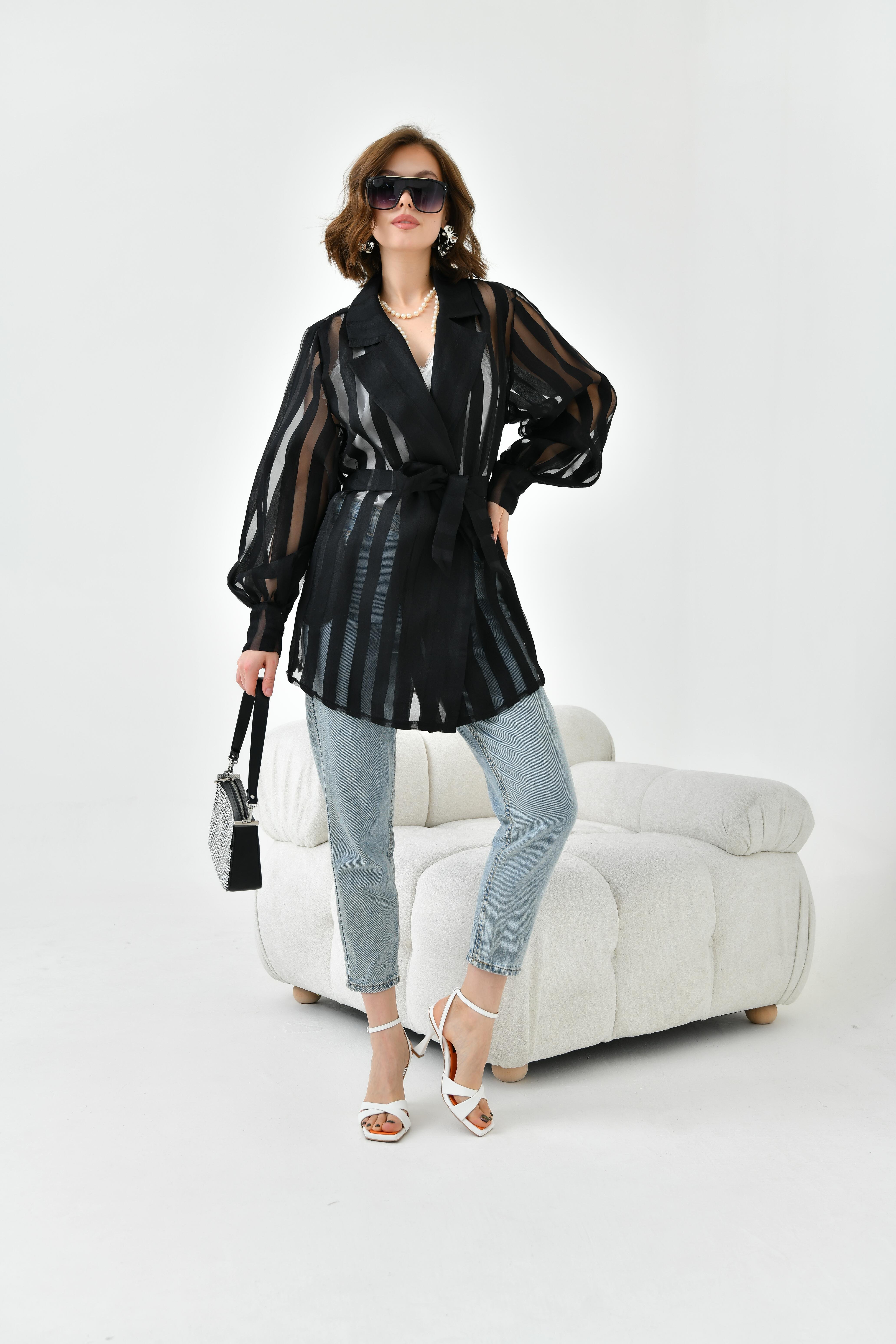 FTZ Women Kadın Desenli Organze Kap  Siyah 30738