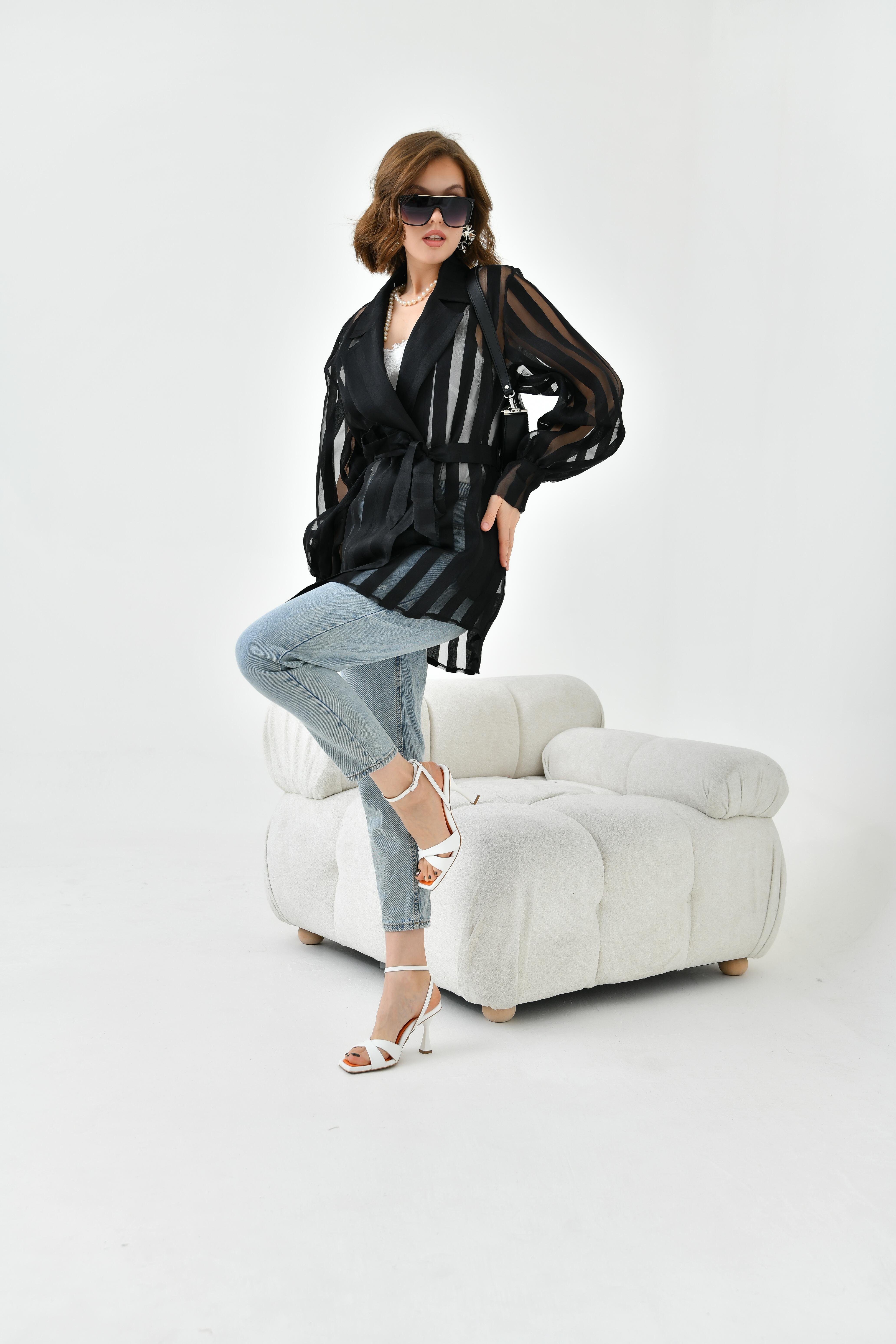 FTZ Women Kadın Desenli Organze Kap  Siyah 30738