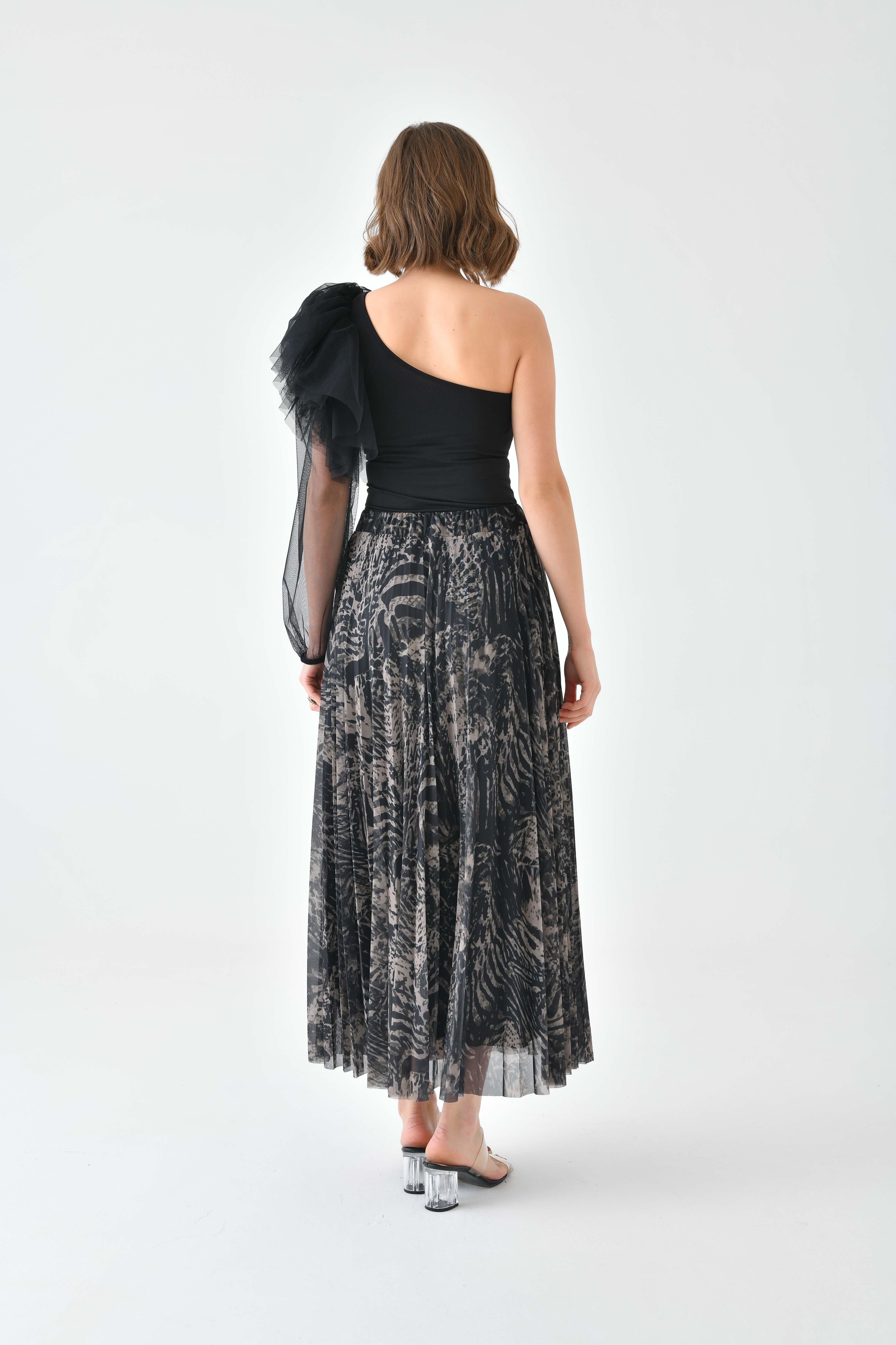 FTZ Women Kadın Desenli Pliseli Etek  Beige 30728