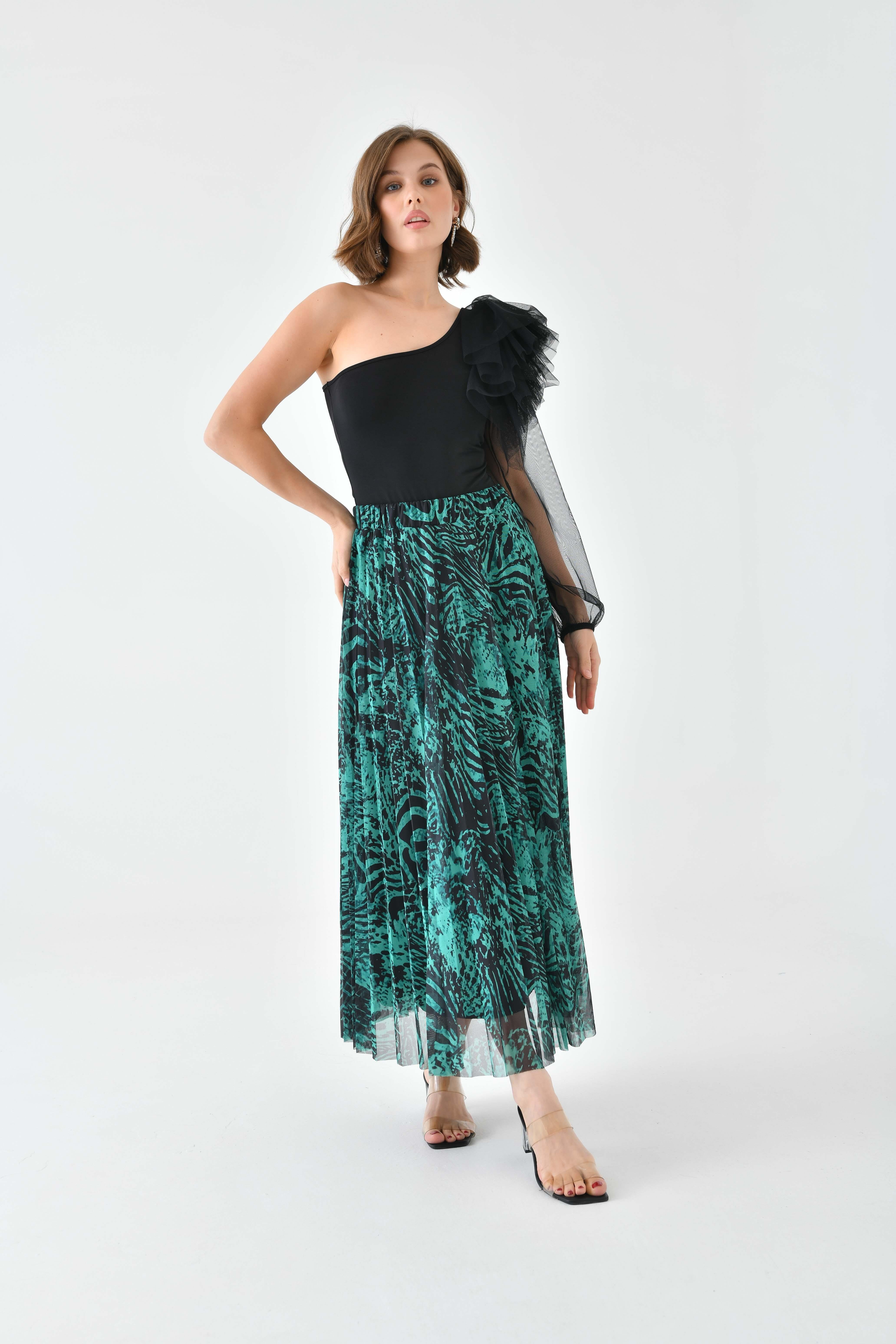 FTZ Women Kadın Desenli Pliseli Etek  Benetton 30728