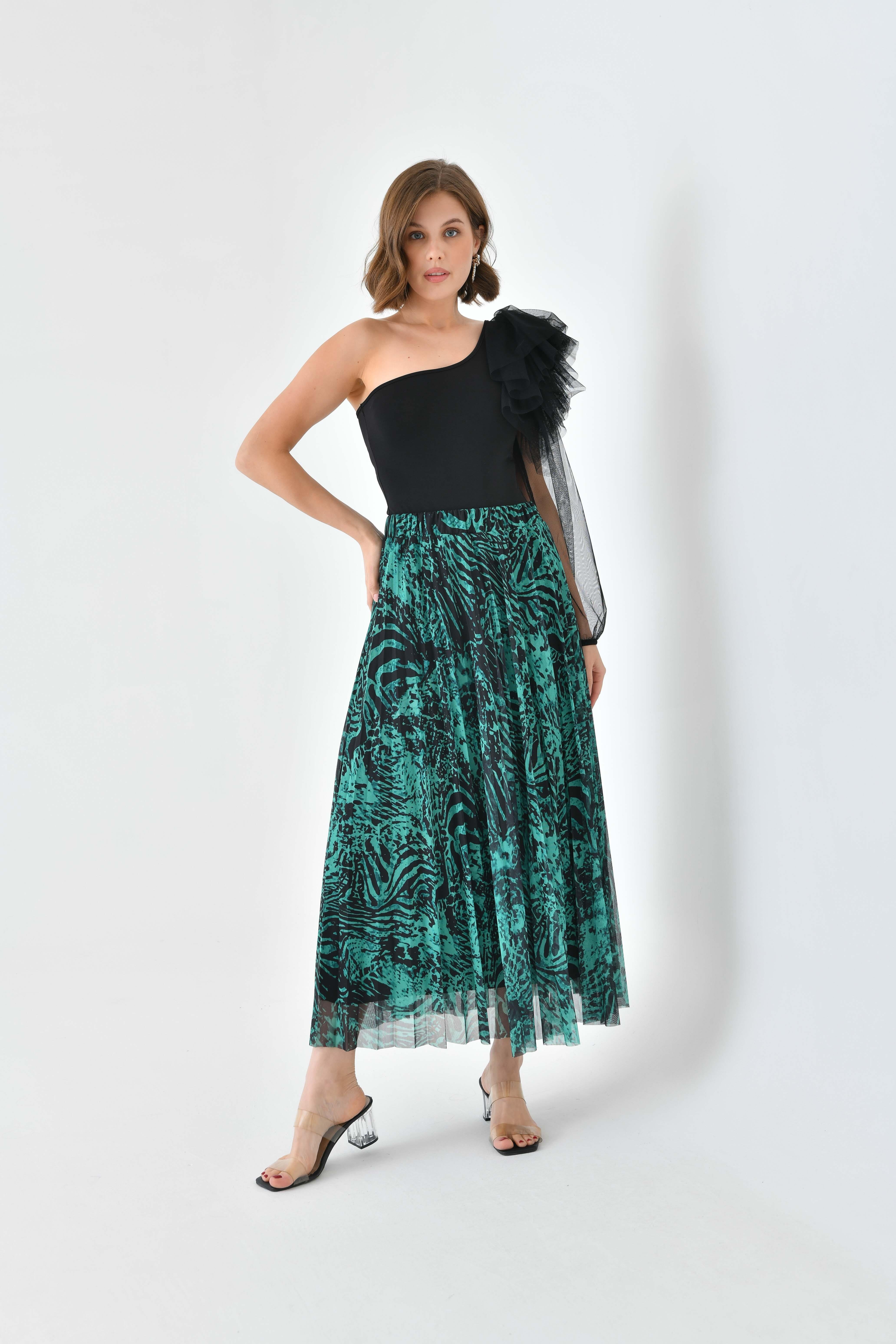 FTZ Women Kadın Desenli Pliseli Etek  Benetton 30728