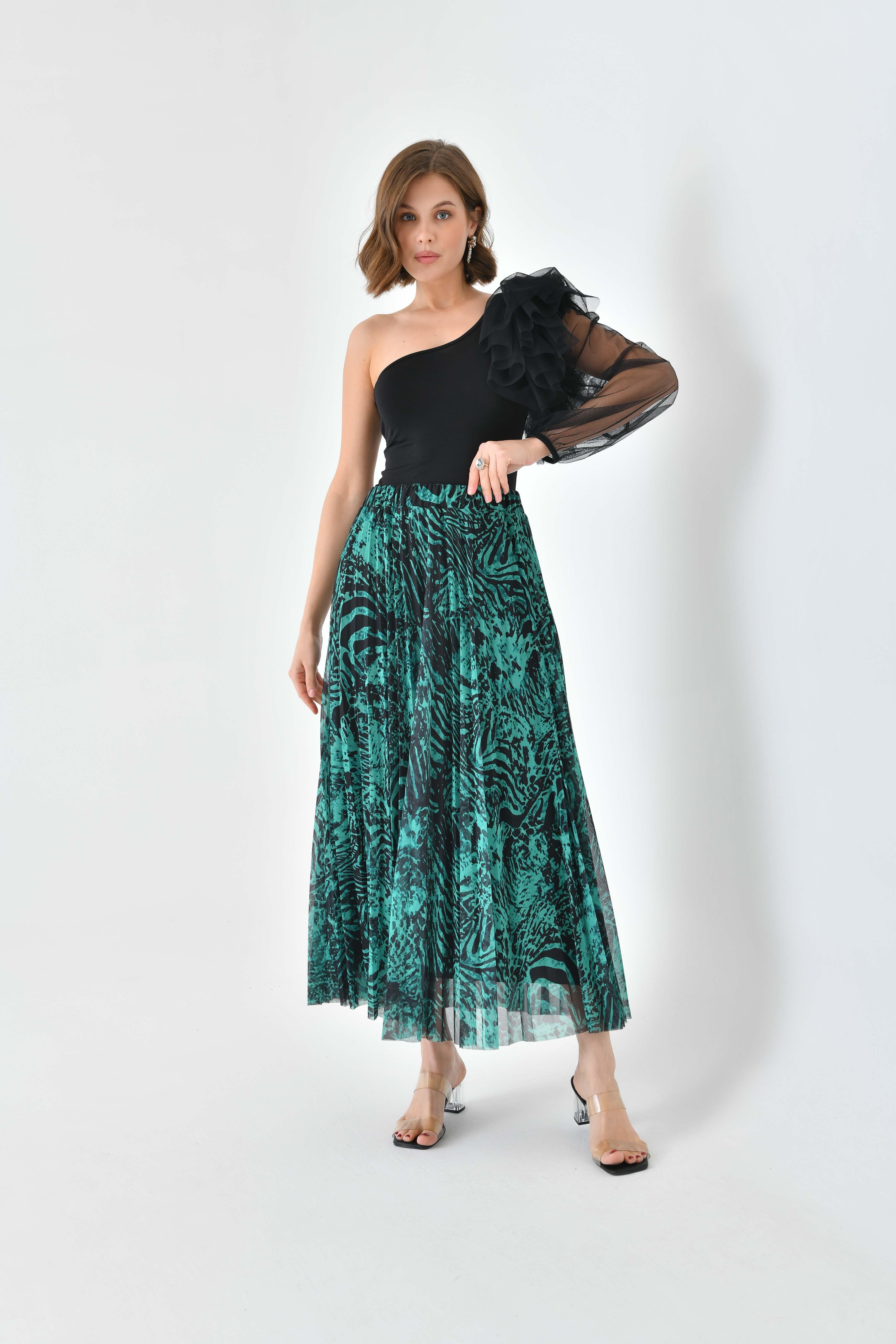 FTZ Women Kadın Desenli Pliseli Etek  Benetton 30728