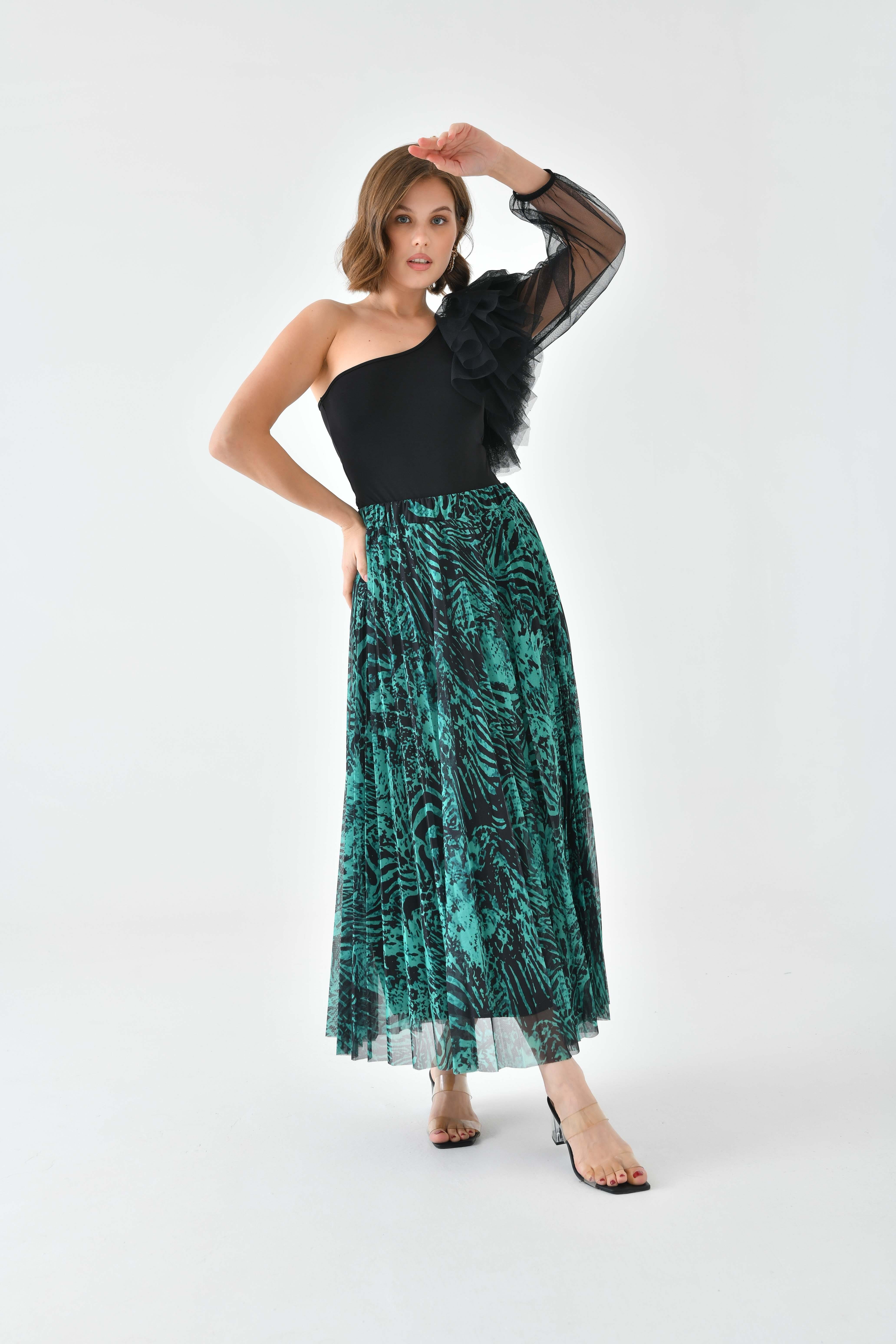 FTZ Women Kadın Desenli Pliseli Etek  Benetton 30728