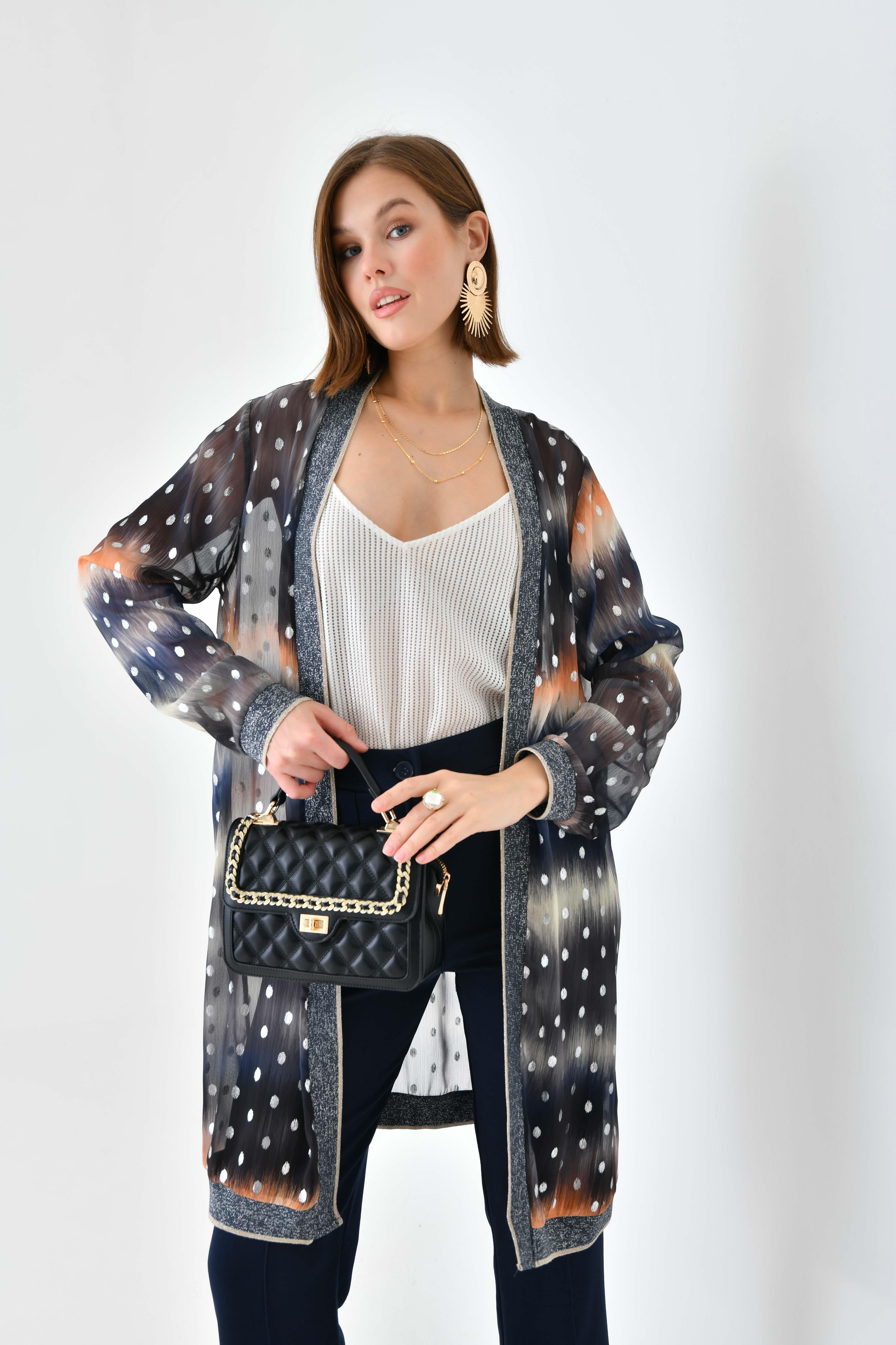 Ftz Women Kadın Desenli Ribanalı Kap Saks Mavi 30736