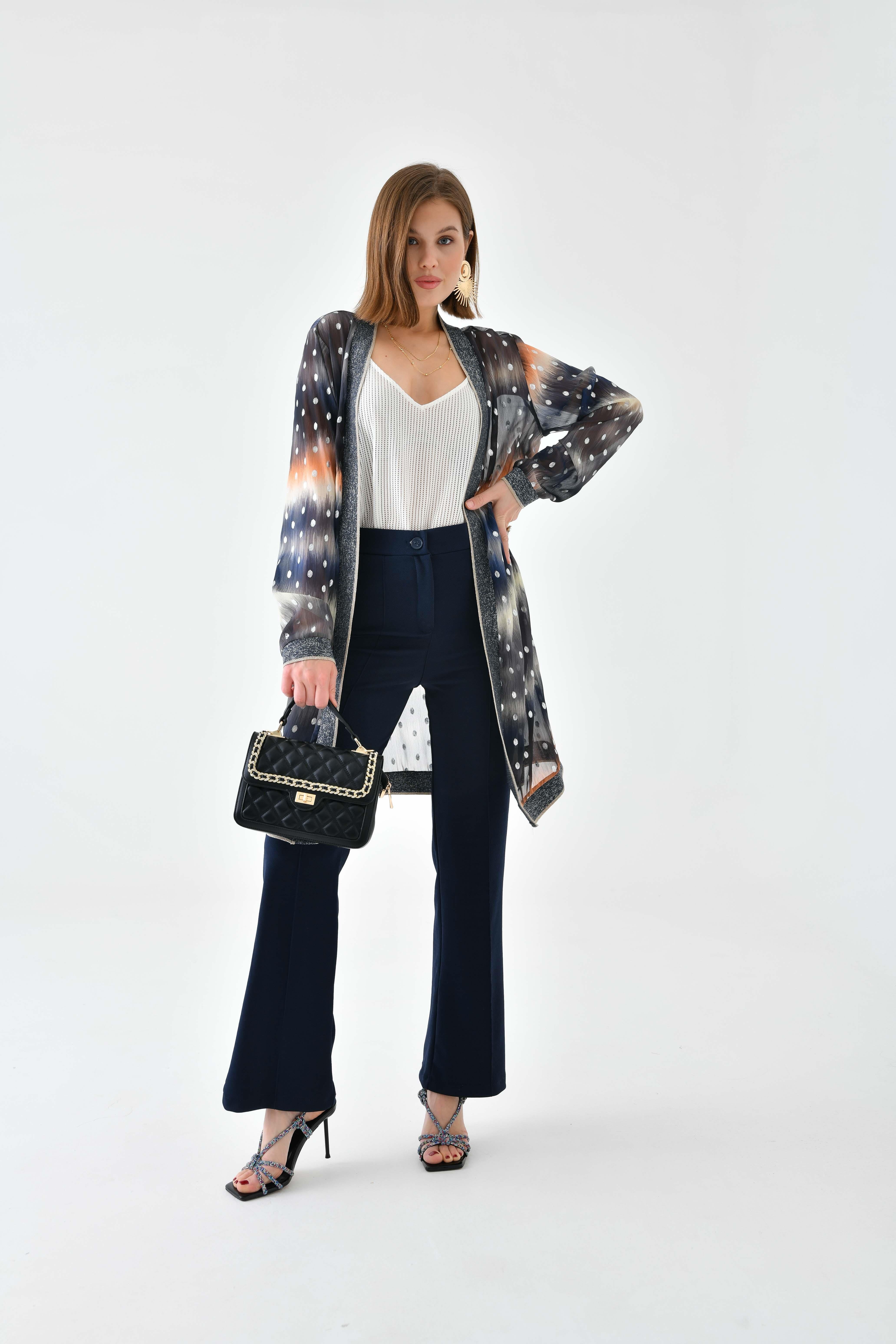 Ftz Women Kadın Desenli Ribanalı Kap Saks Mavi 30736