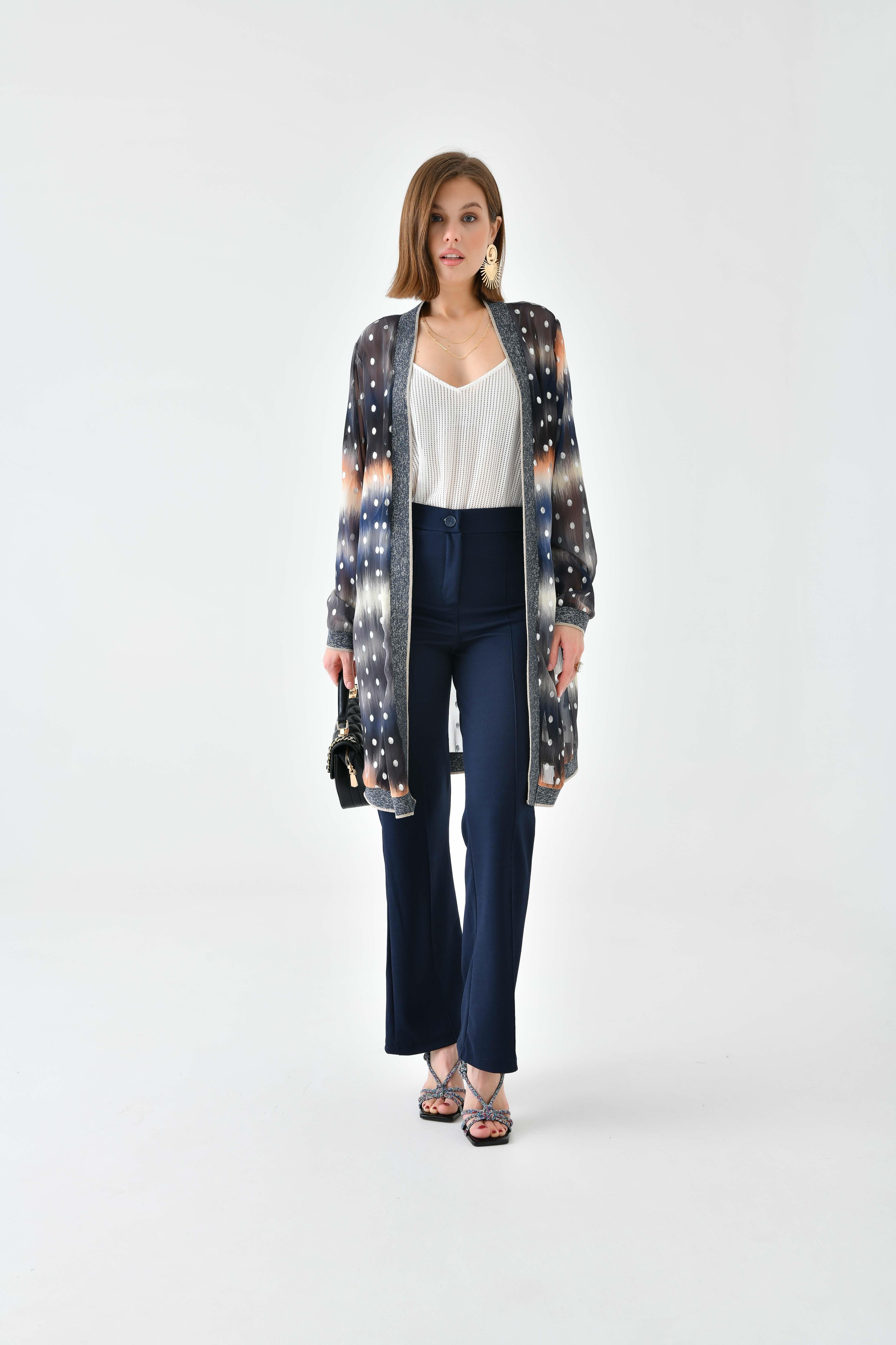 Ftz Women Kadın Desenli Ribanalı Kap Saks Mavi 30736