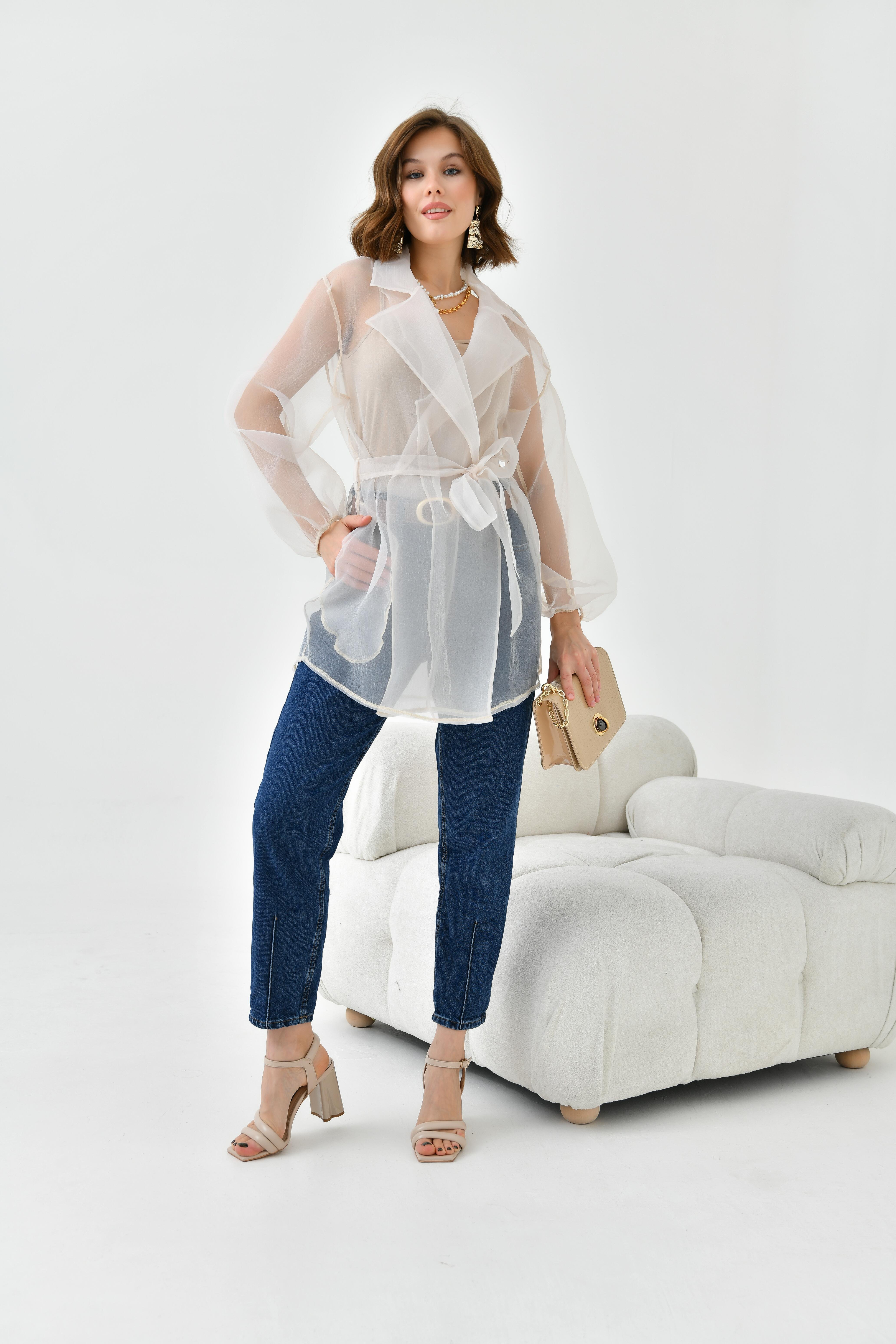 Ftz Women Kadın Desenli Şifon Kap Beige 30737