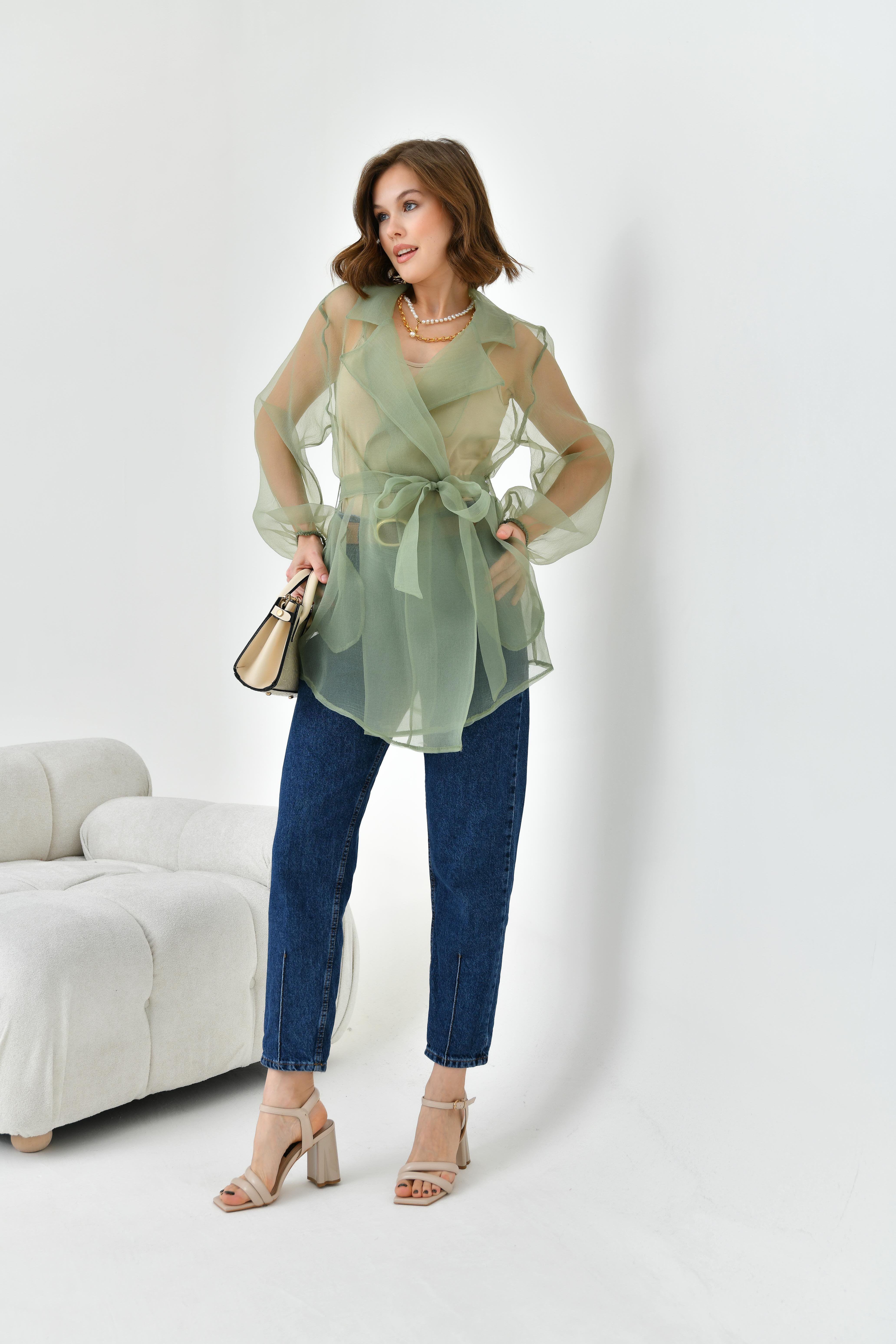 FTZ Women Kadın Desenli Şifon Kap  Yeşil 30737