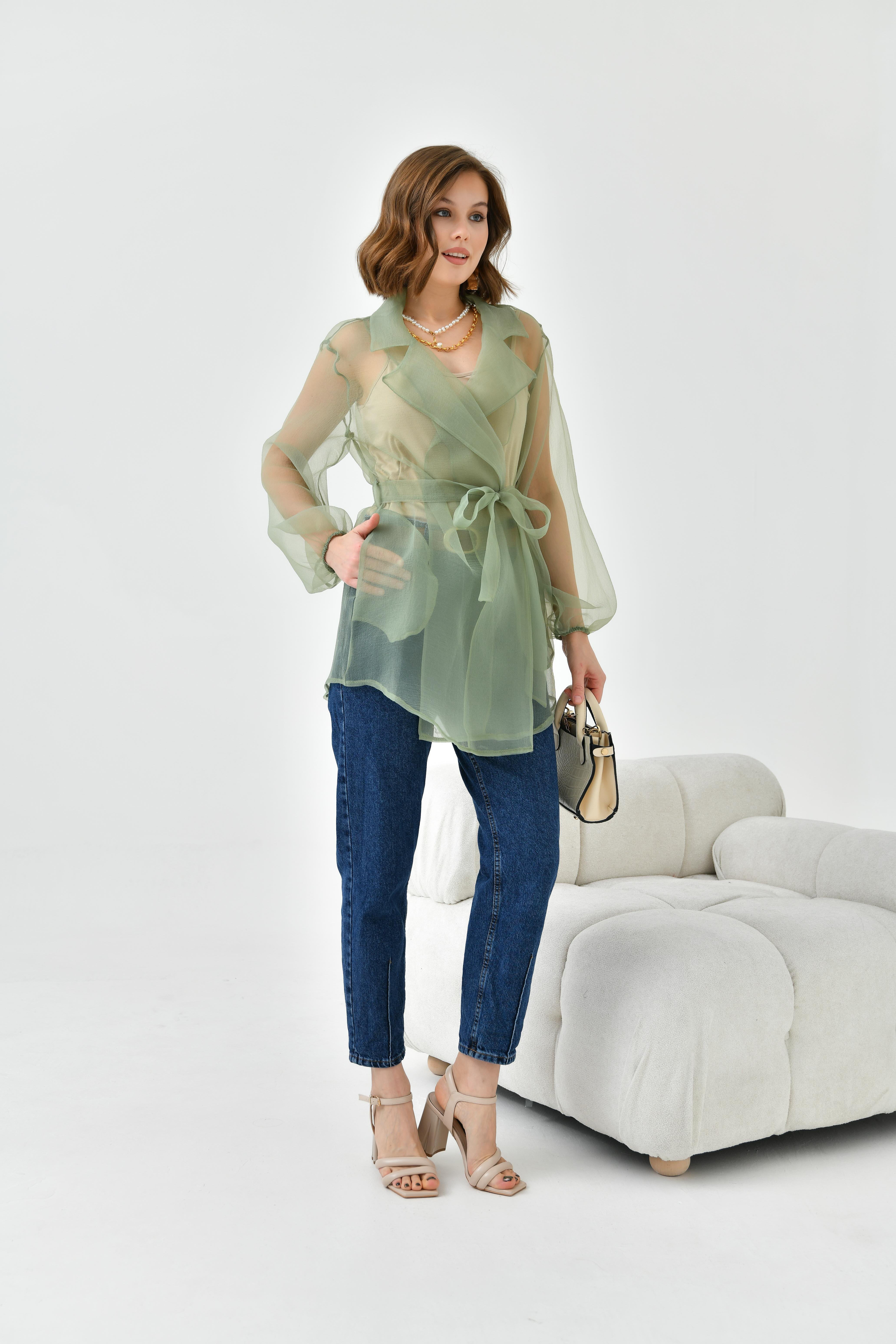 FTZ Women Kadın Desenli Şifon Kap  Yeşil 30737