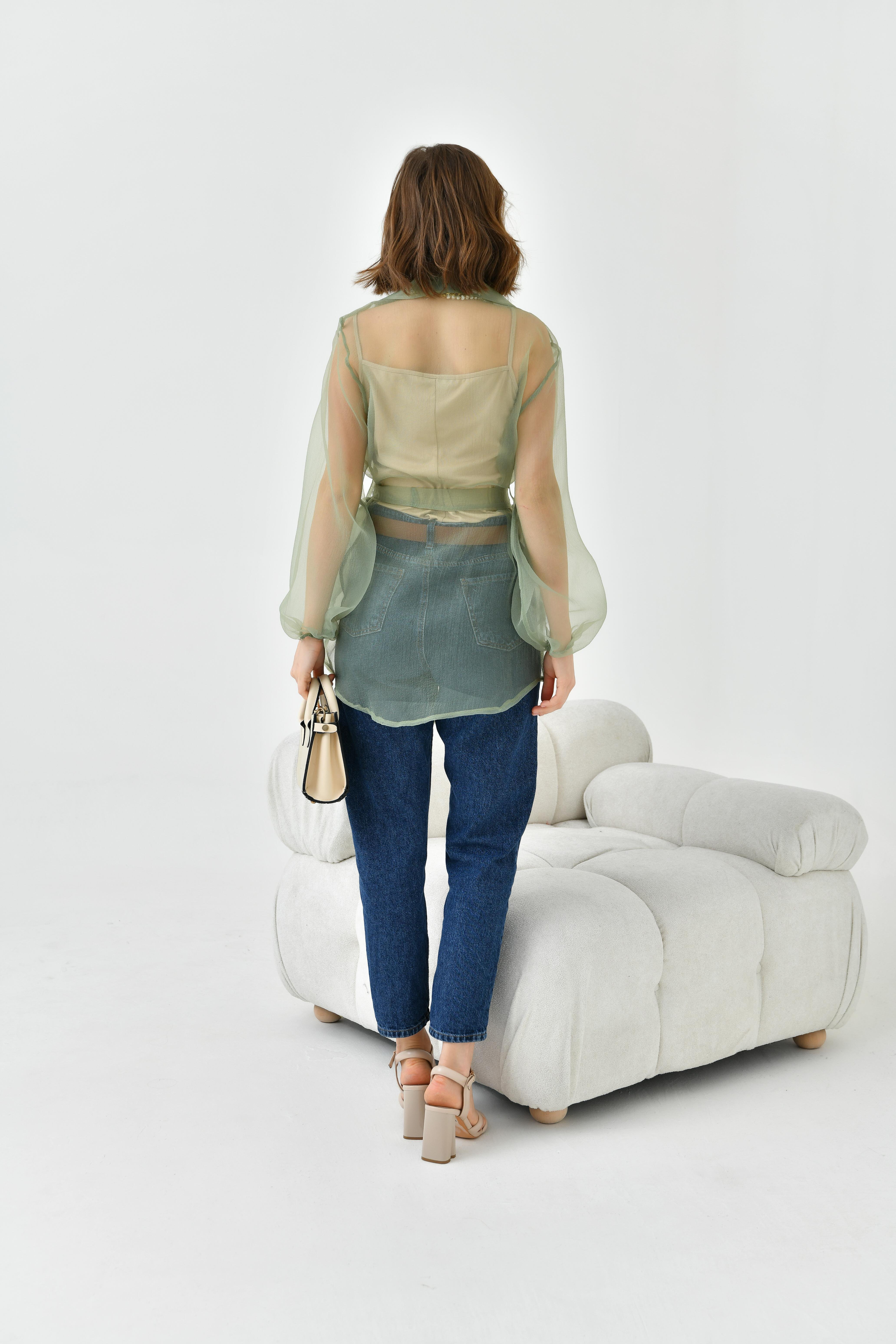 FTZ Women Kadın Desenli Şifon Kap  Yeşil 30737