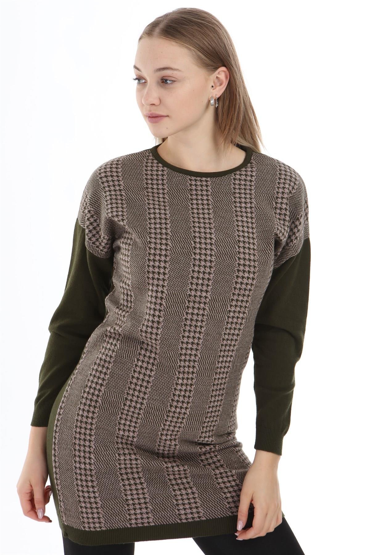 FTZ Women Kadın Desenli Tunik  Haki 21-1236