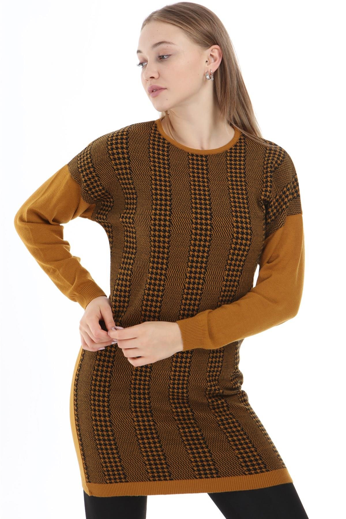 FTZ Women Kadın Desenli Tunik  Safran 21-1236