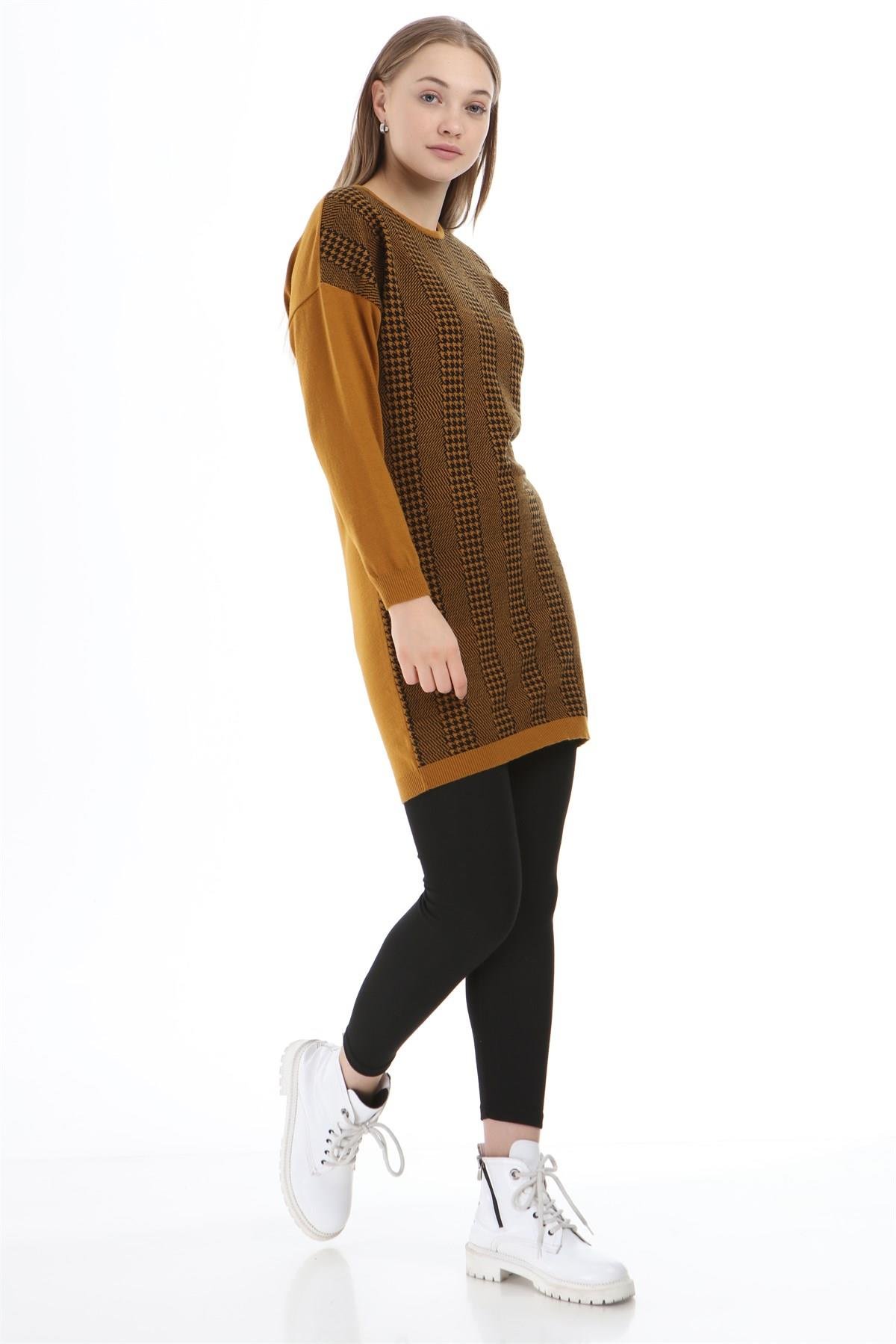 FTZ Women Kadın Desenli Tunik  Safran 21-1236