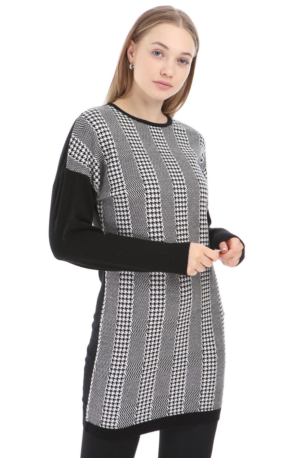 FTZ Women Kadın Desenli Tunik  Siyah 21-1236