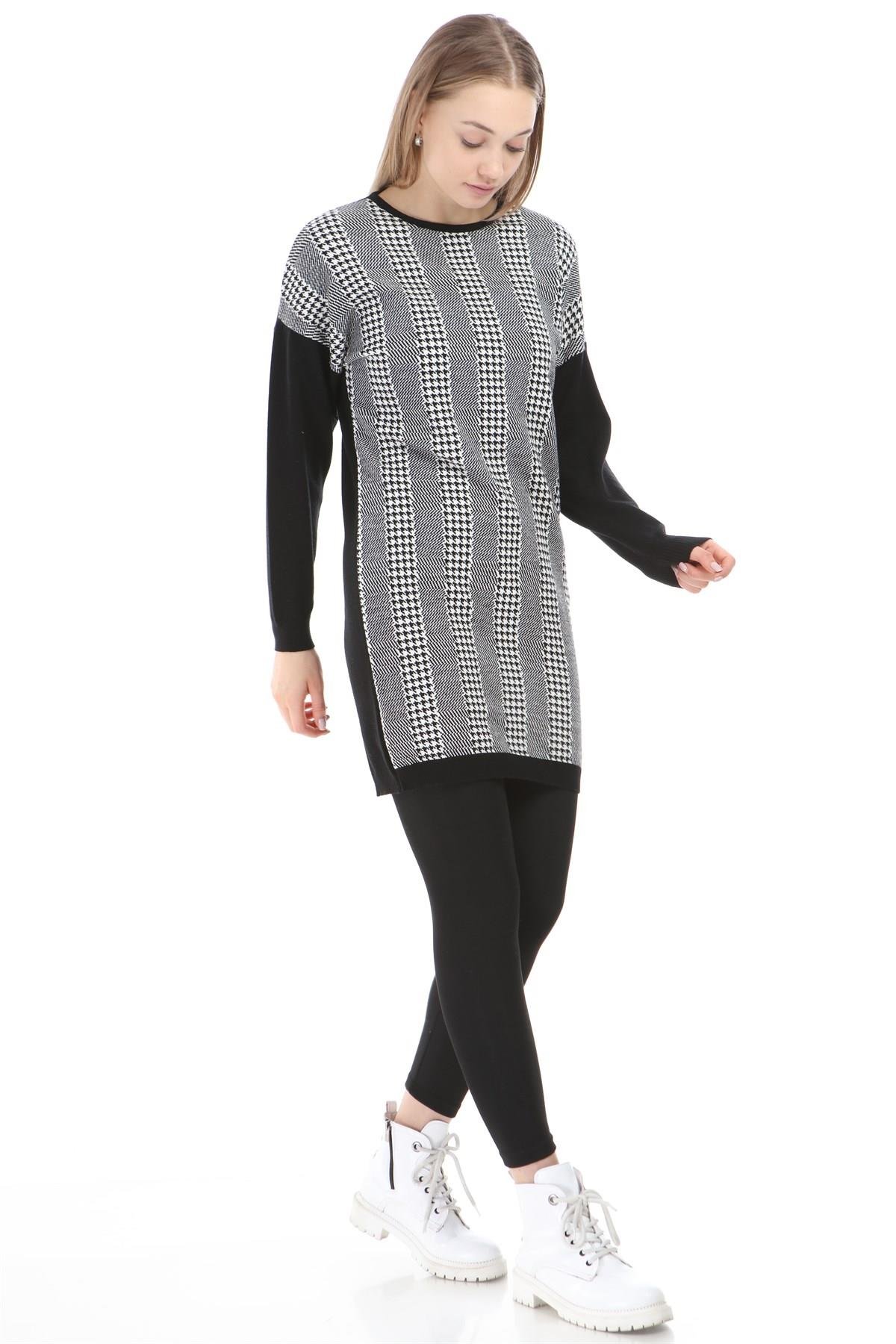 FTZ Women Kadın Desenli Tunik  Siyah 21-1236