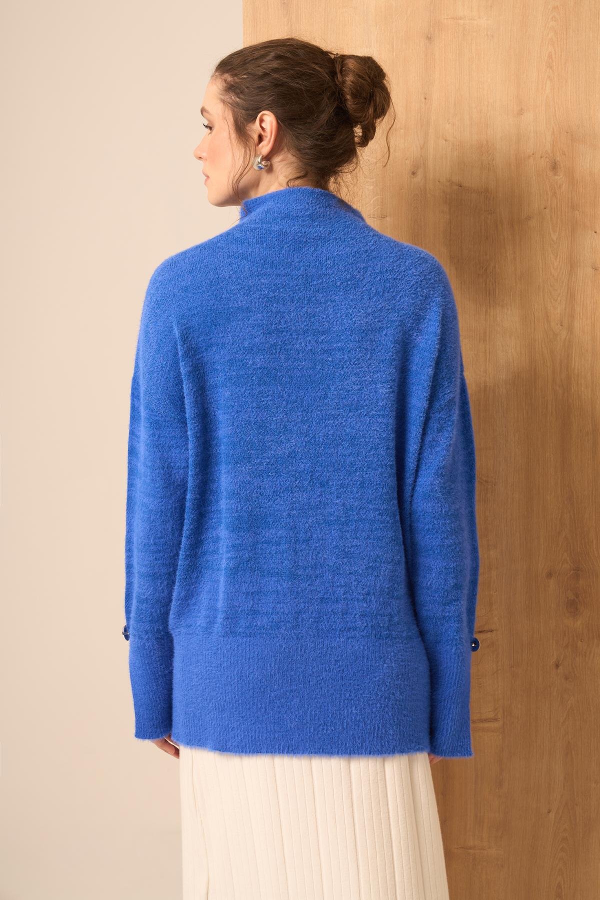 FTZ Women Kadın Düğme Detay Kazak  Mavi 25064