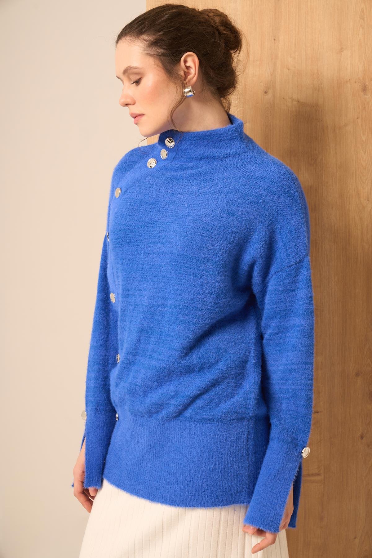 FTZ Women Kadın Düğme Detay Kazak  Mavi 25064