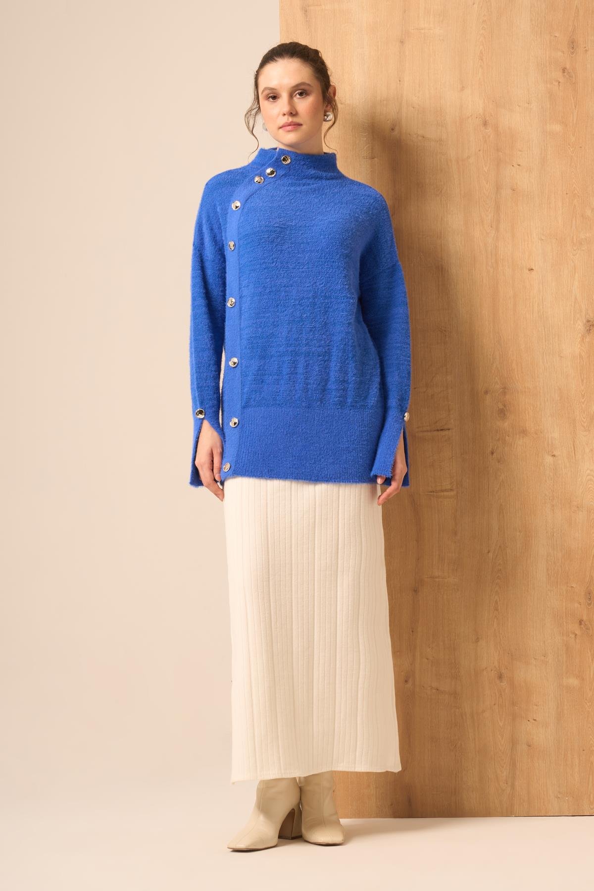 FTZ Women Kadın Düğme Detay Kazak  Mavi 25064