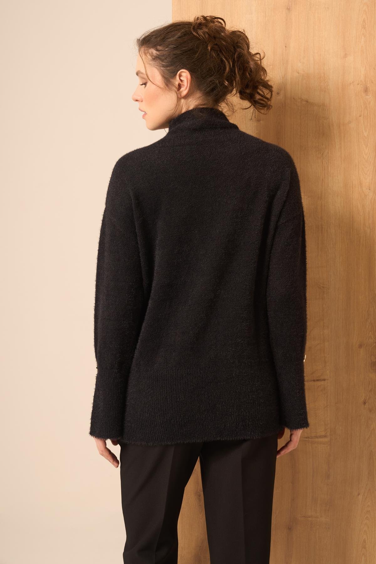 FTZ Women Kadın Düğme Detay Kazak  Siyah 25064