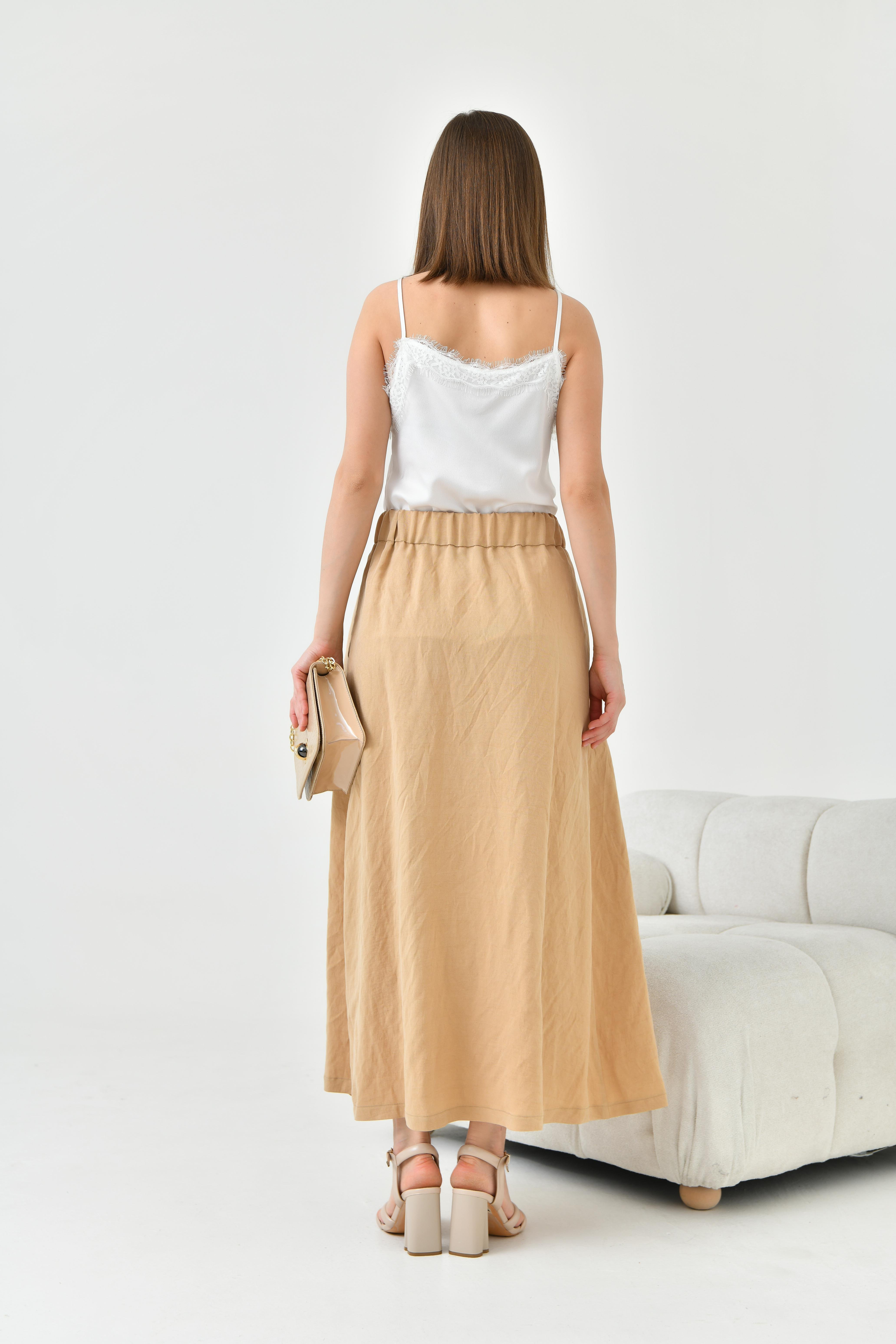 FTZ Women Kadın Düğmeli Etek  Beige 30819