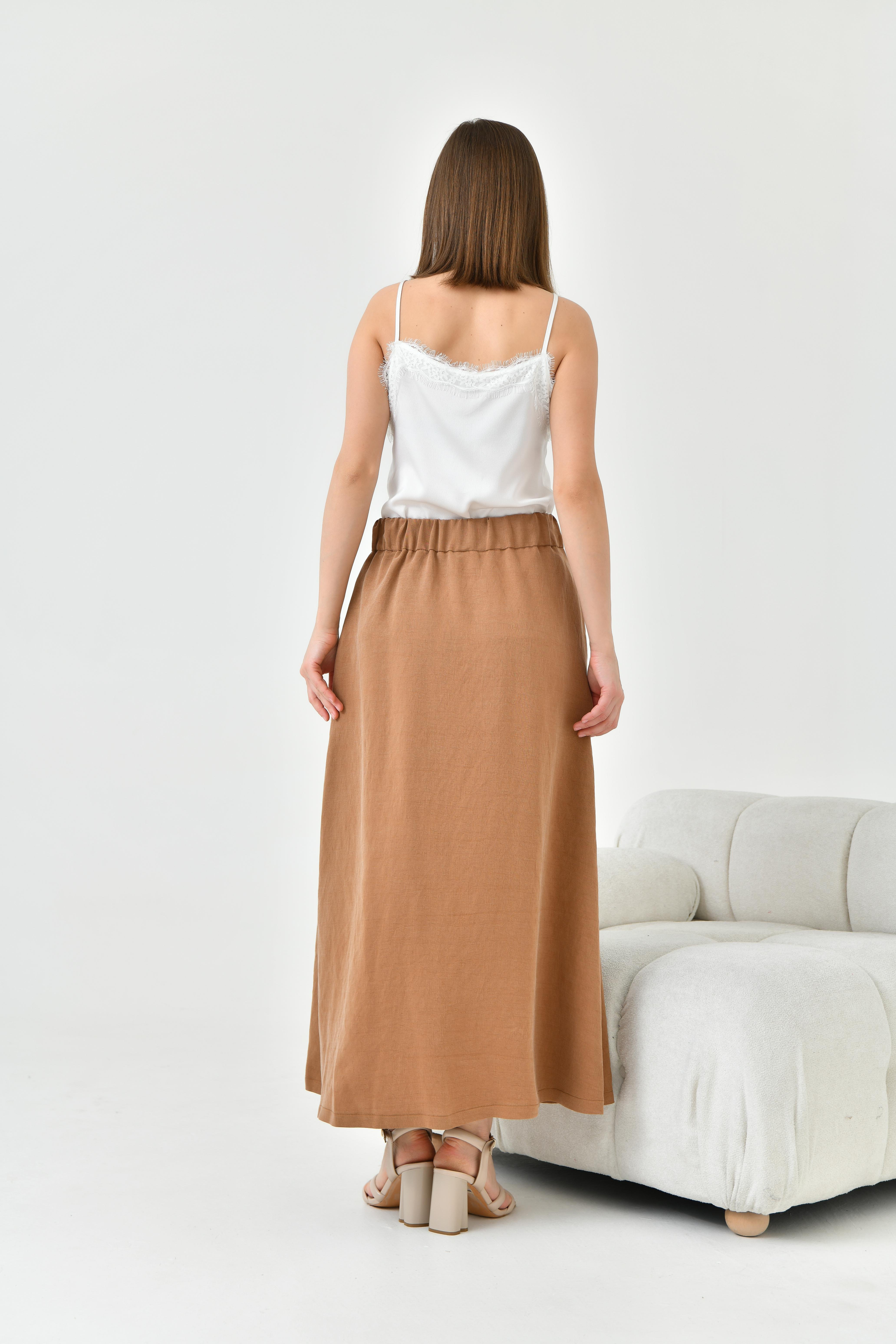 FTZ Women Kadın Düğmeli Etek Kakao 30819