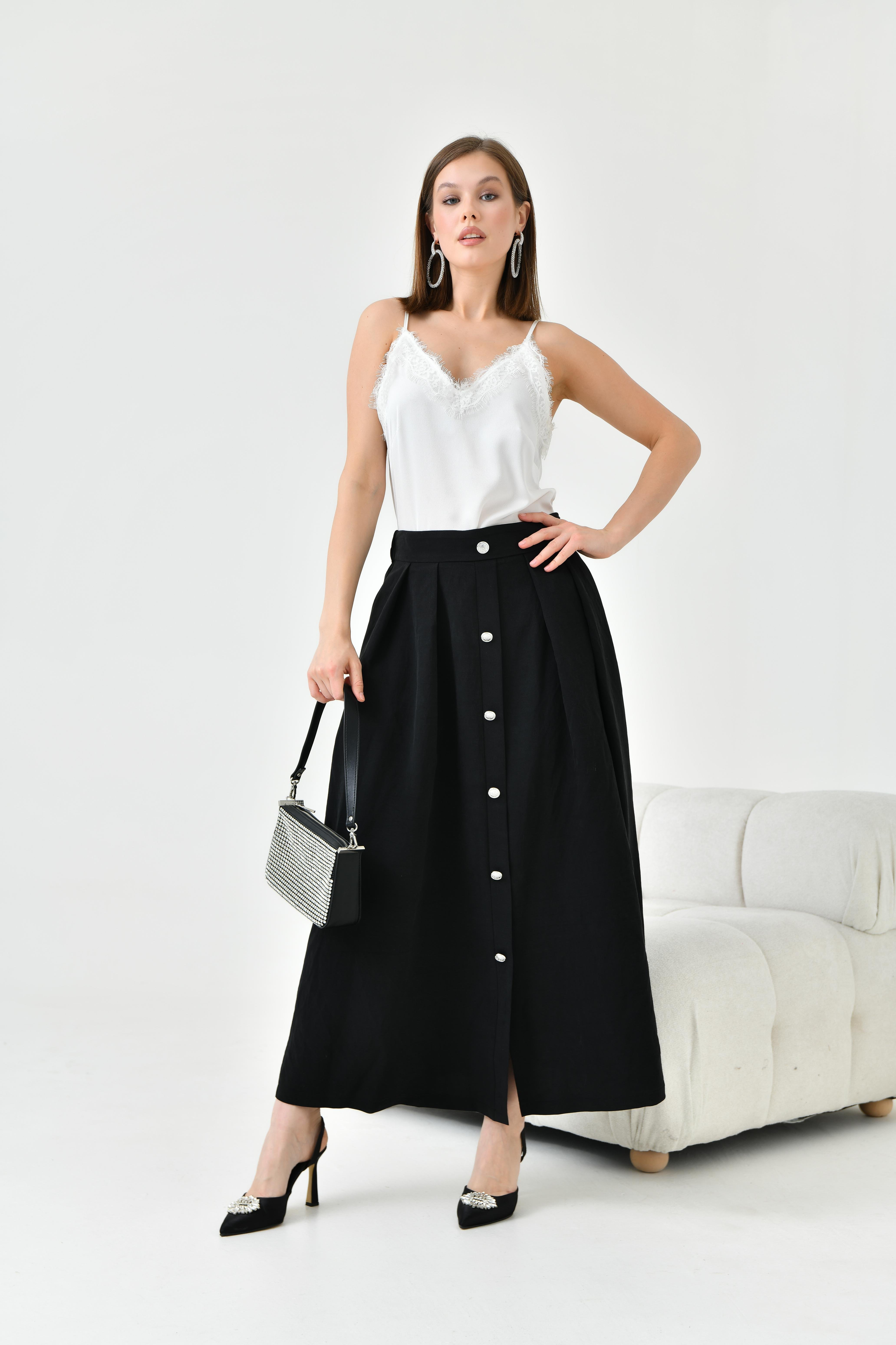 FTZ Women Kadın Düğmeli Etek Siyah 30819