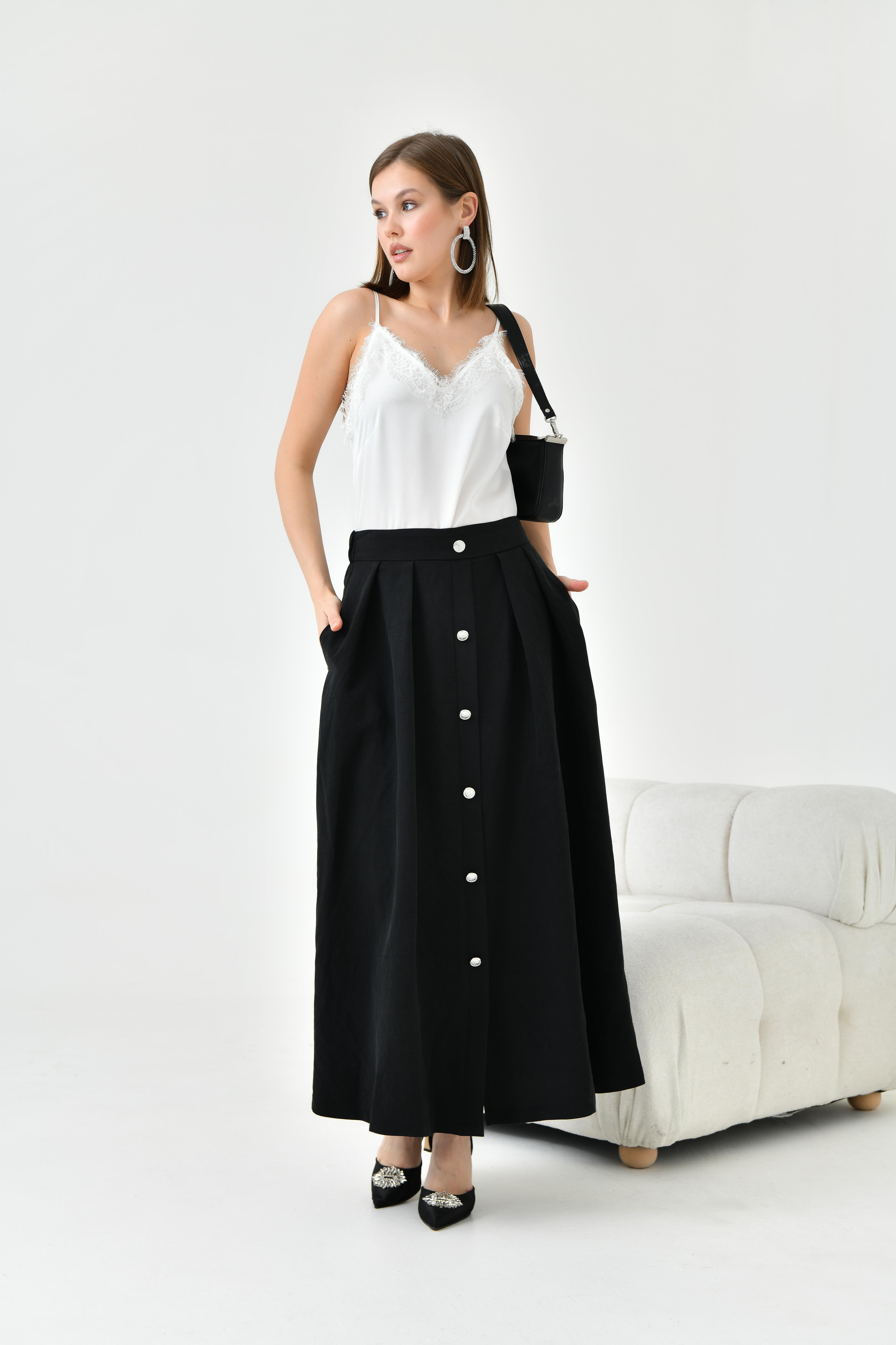 FTZ Women Kadın Düğmeli Etek Siyah 30819