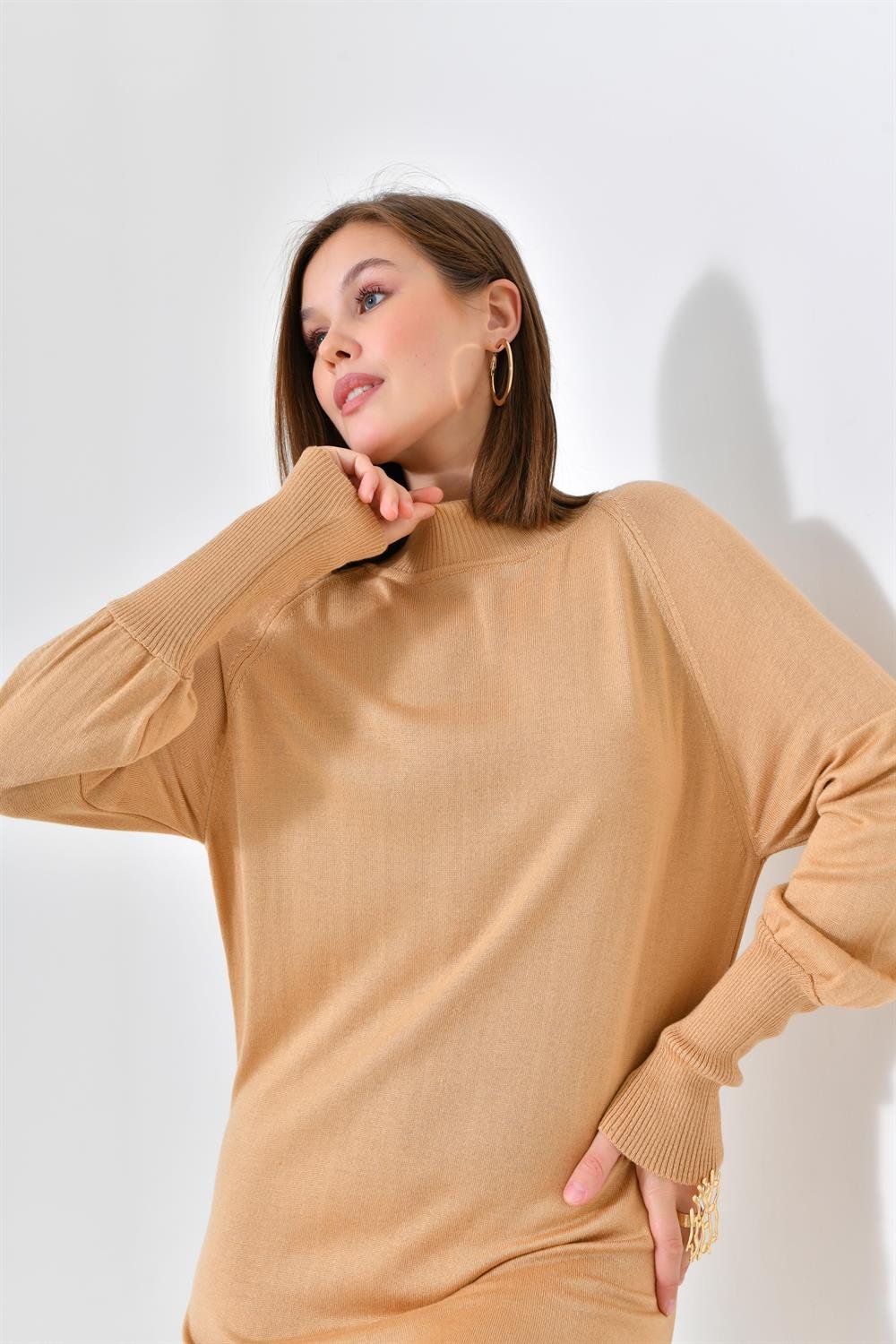 Ftz Women Kadın Düz Basic Tunik Bisküvi 20677