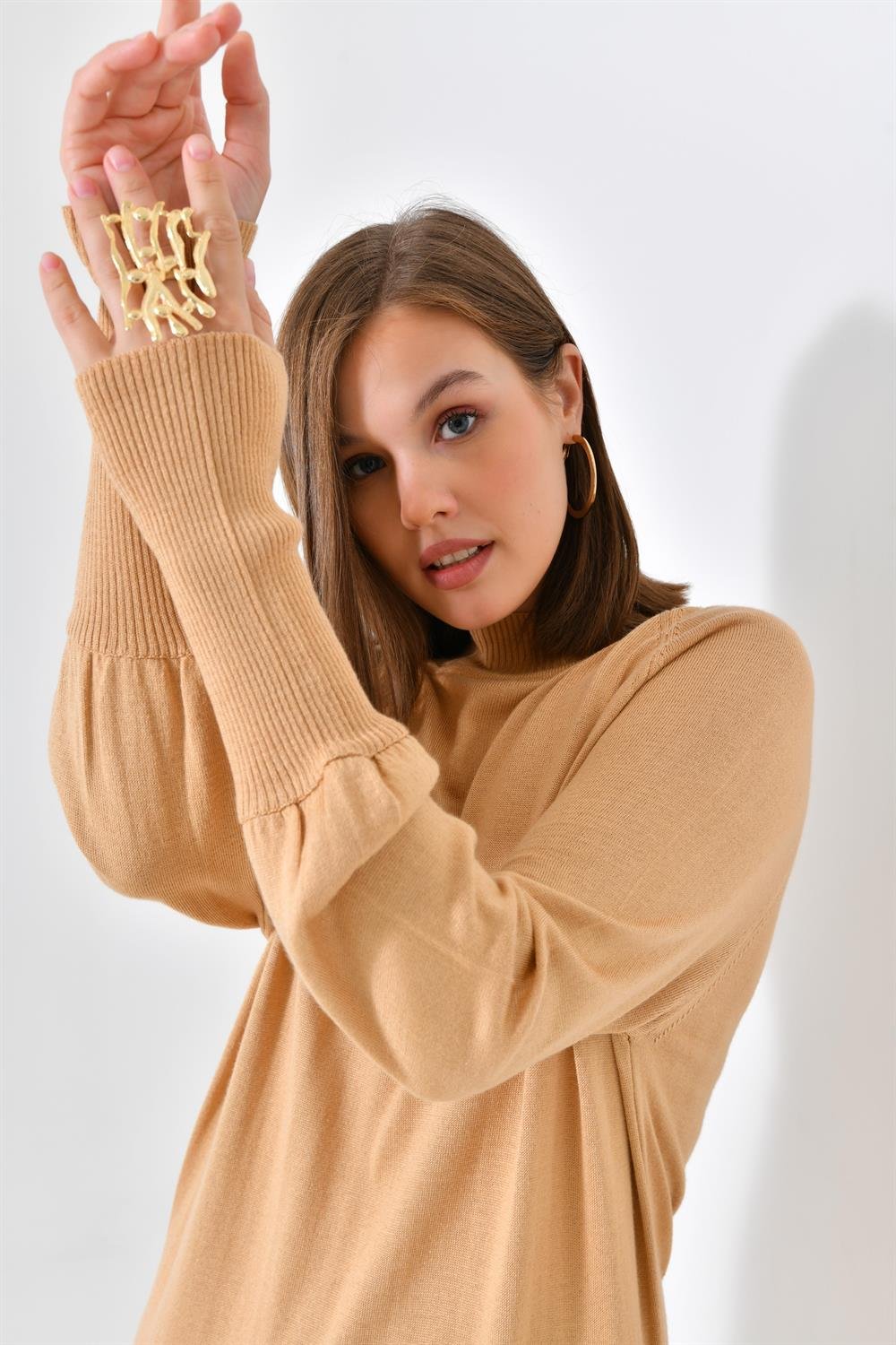 Ftz Women Kadın Düz Basic Tunik Bisküvi 20677