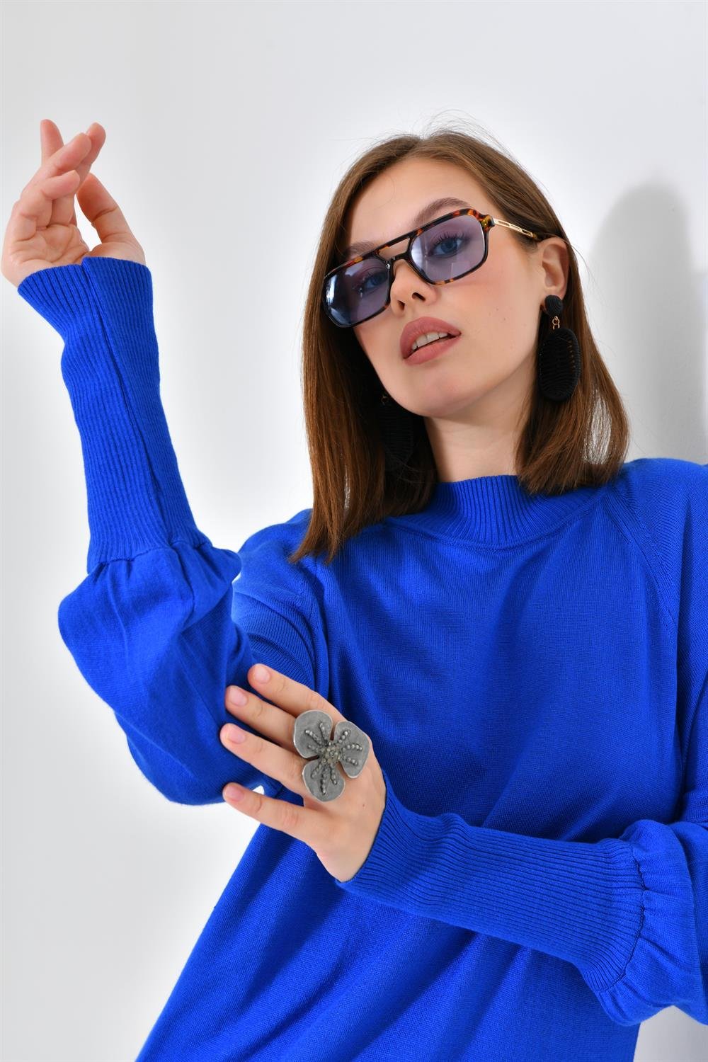 Ftz Women Kadın Düz Basic Tunik Saks Mavi 20677