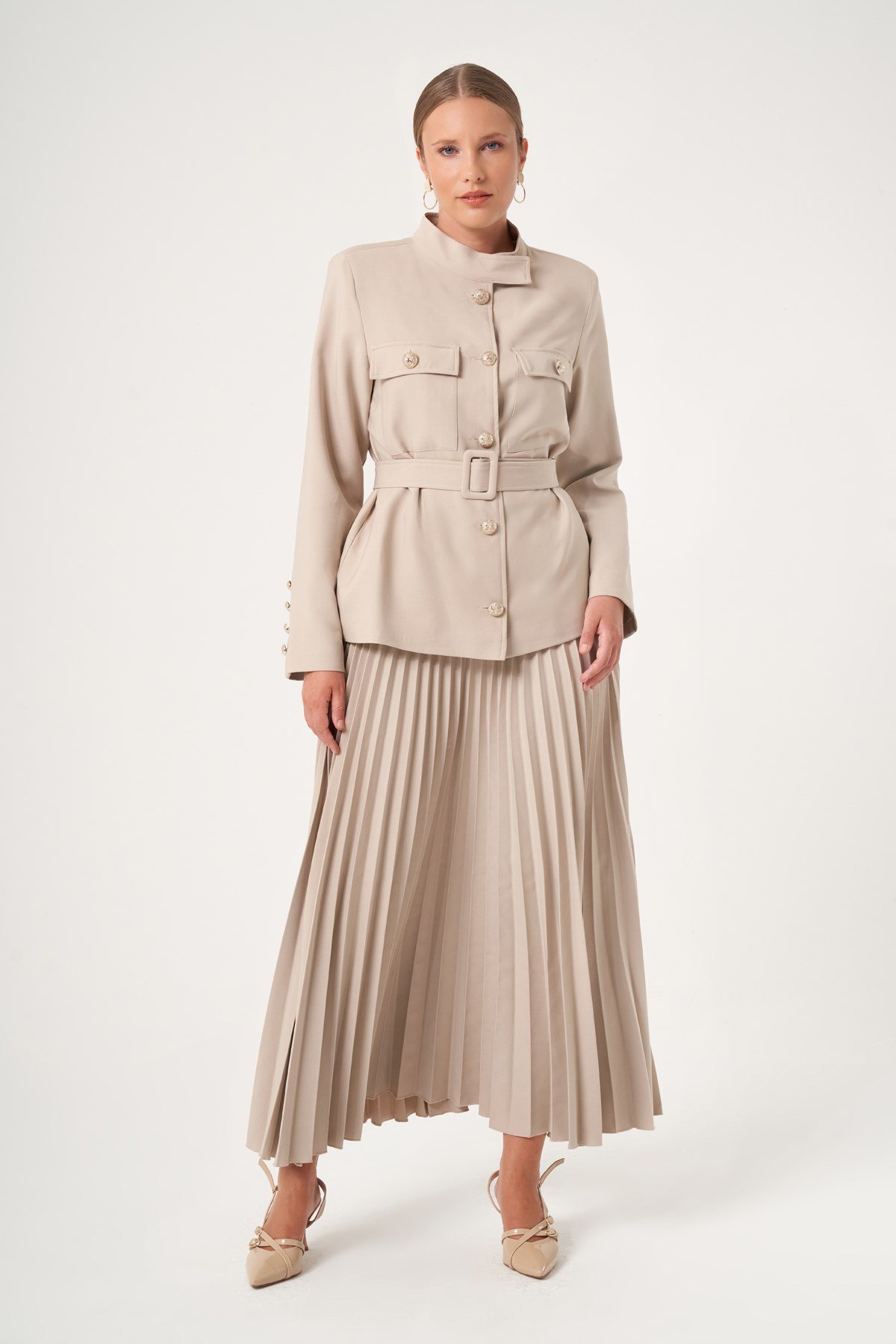 FTZ Women Kadın Etek Plise Takım  Beige 31514