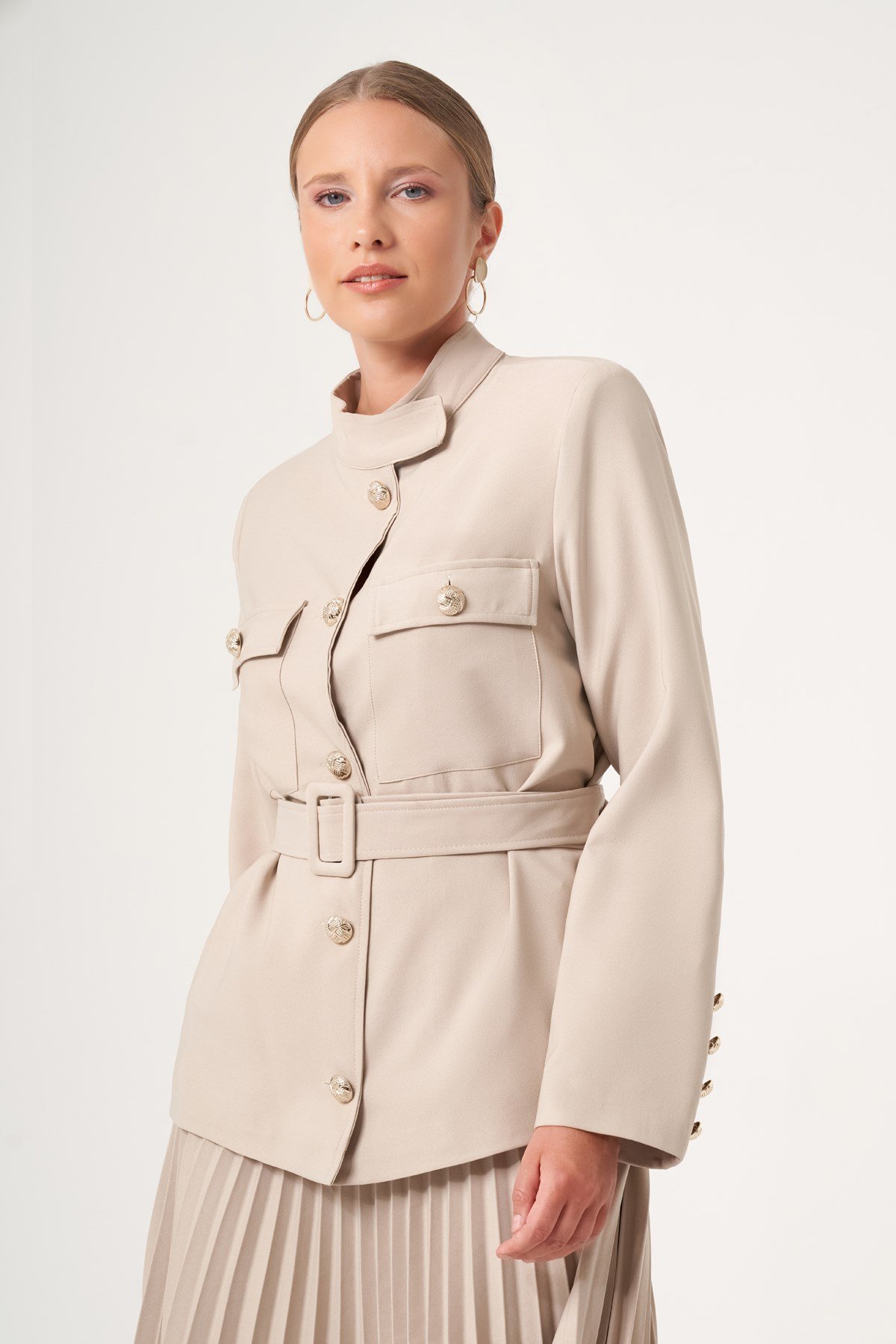 FTZ Women Kadın Etek Plise Takım  Beige 31514