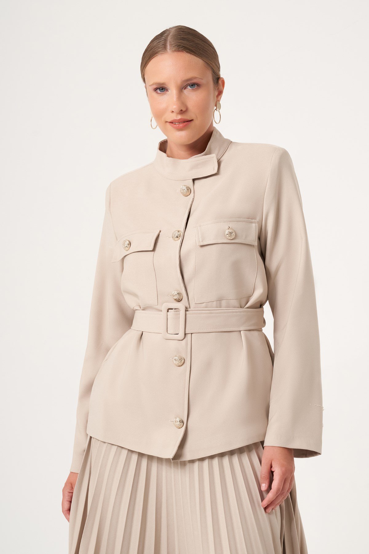 FTZ Women Kadın Etek Plise Takım  Beige 31514