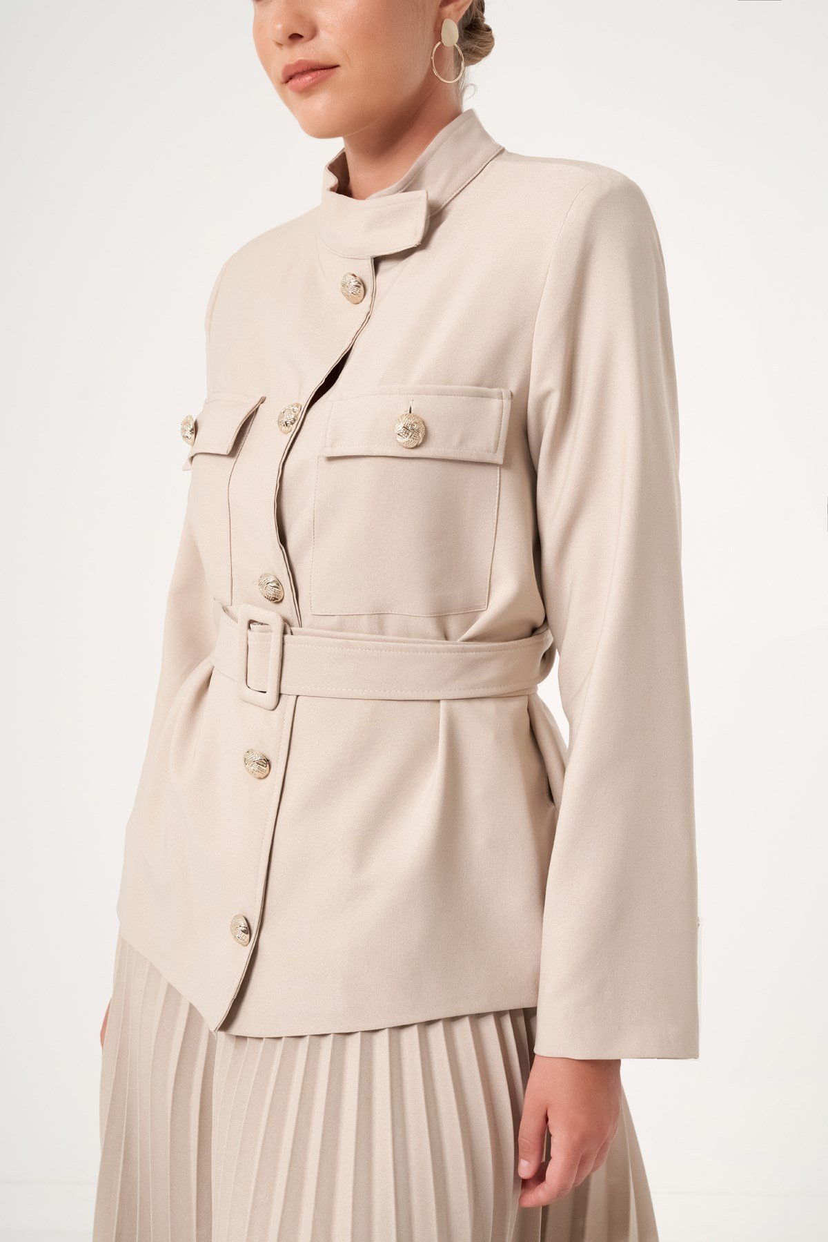 FTZ Women Kadın Etek Plise Takım  Beige 31514