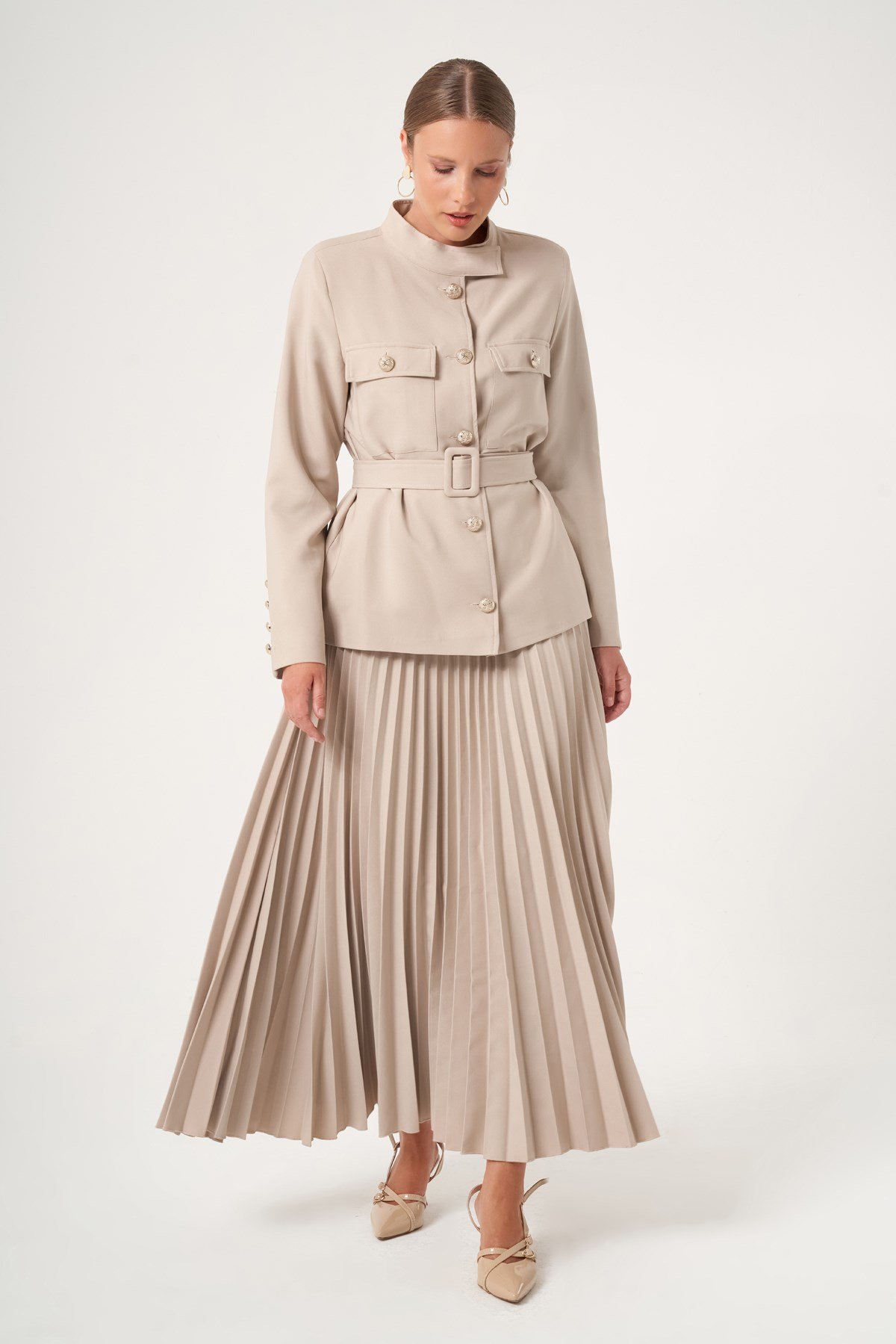 FTZ Women Kadın Etek Plise Takım  Beige 31514