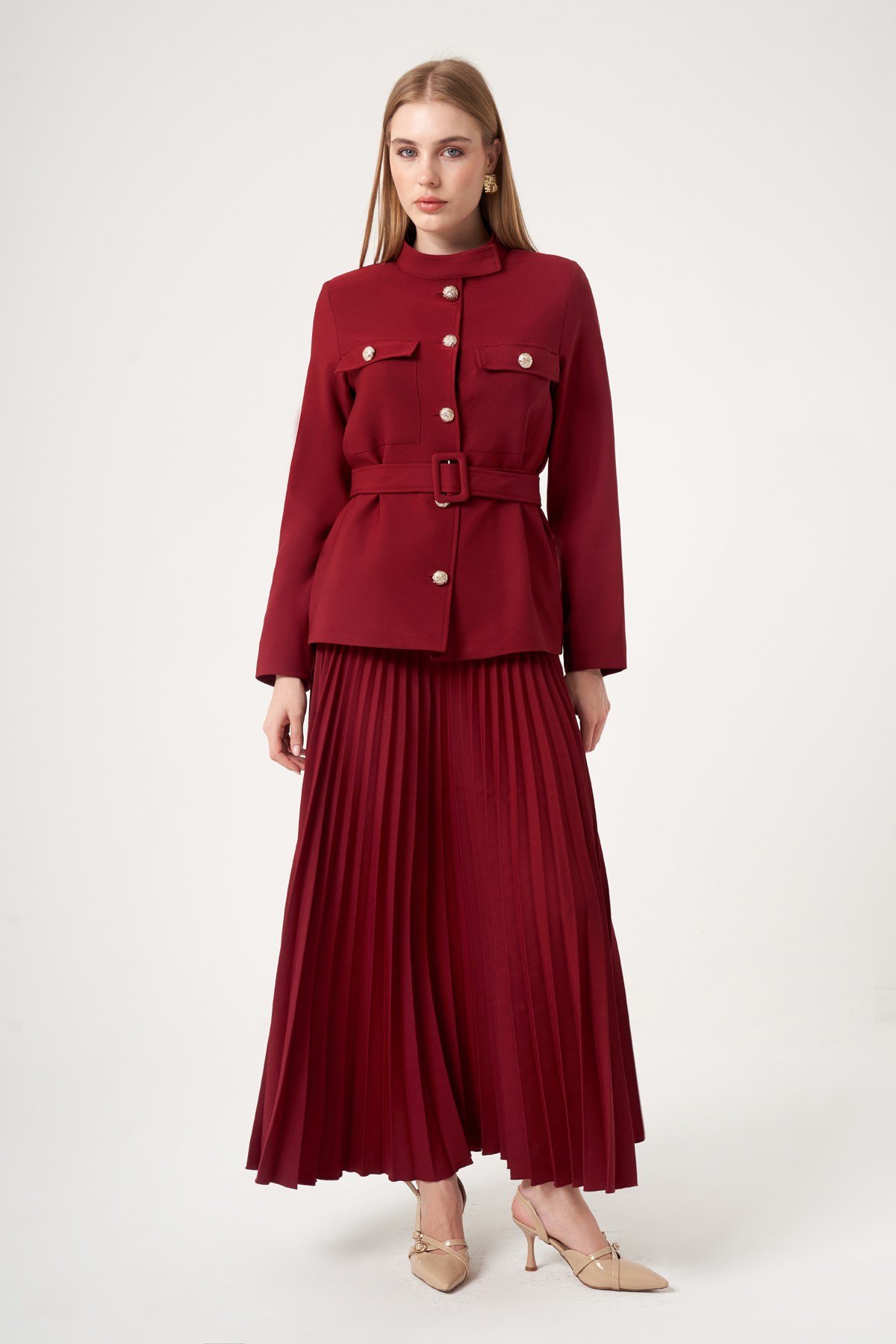 FTZ Women Kadın Etek Plise Takım  Cherry 31514