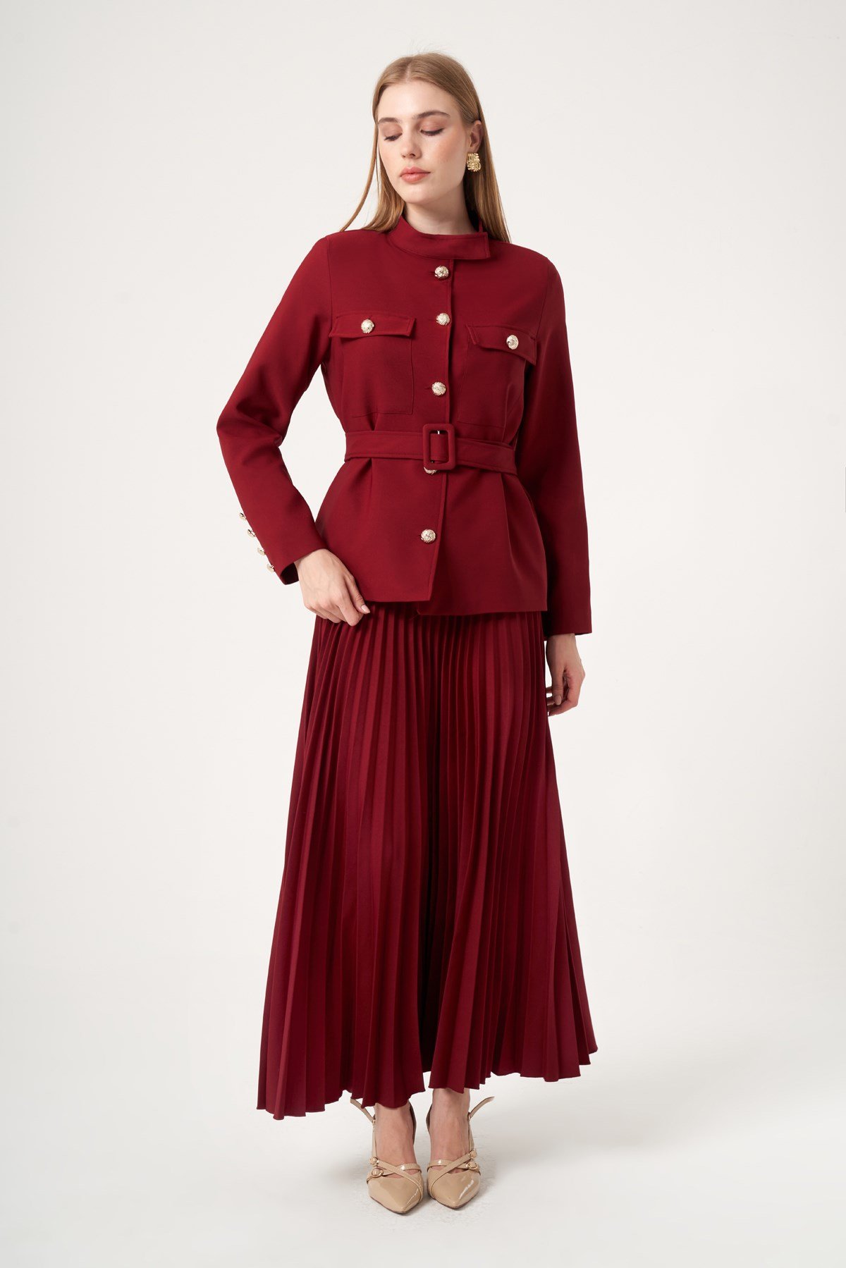 FTZ Women Kadın Etek Plise Takım  Cherry 31514