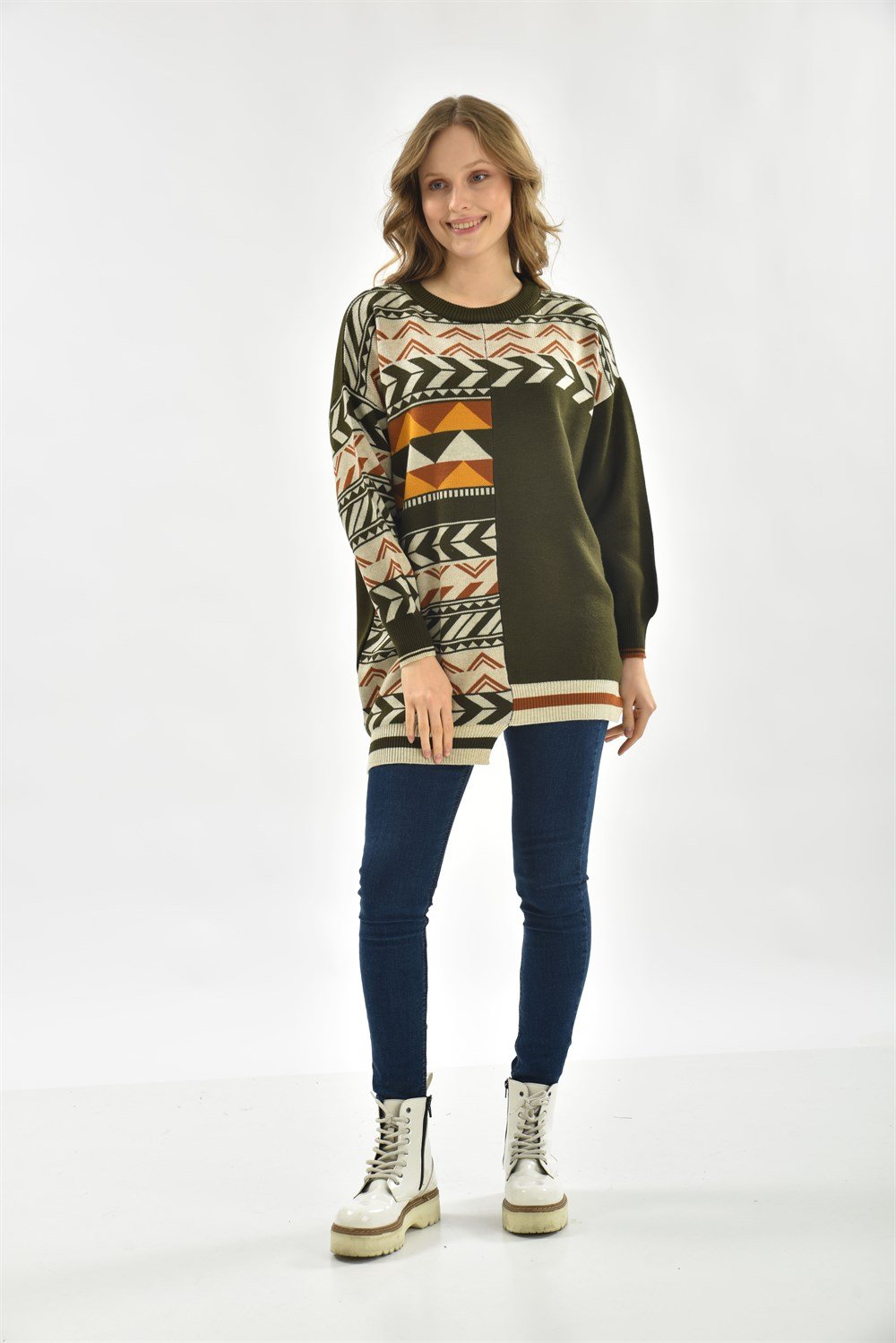 FTZ Women Kadın Etnik Desen Bluz HAKİ