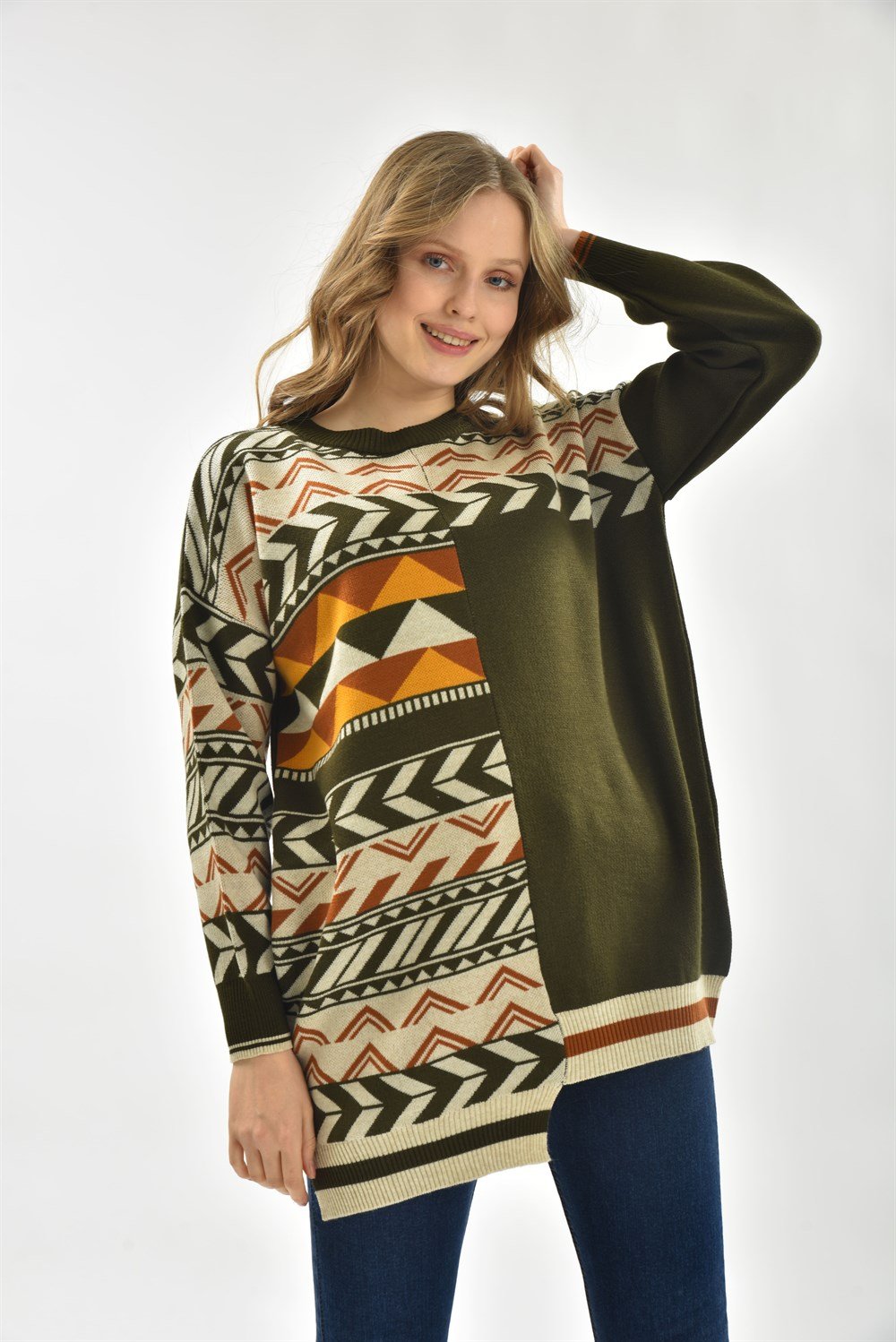 FTZ Women Kadın Etnik Desen Bluz HAKİ